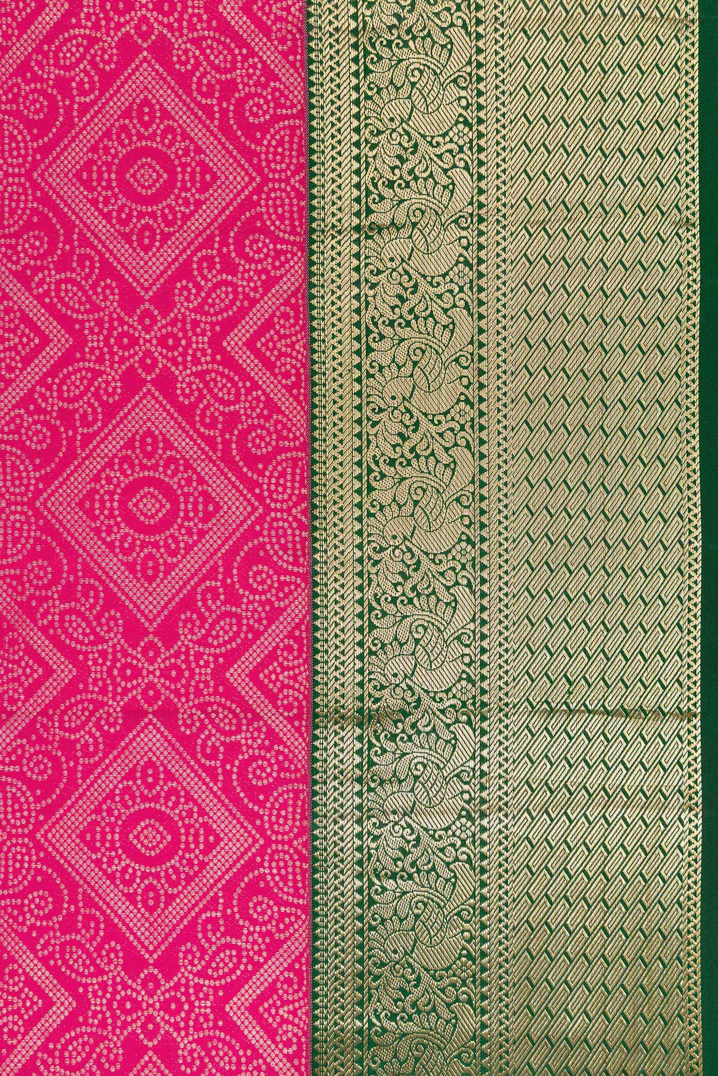 Border image of Pink Dual Tone Kanjivaram Silk Saree with Zari Brocade on the body and Zari Border. 