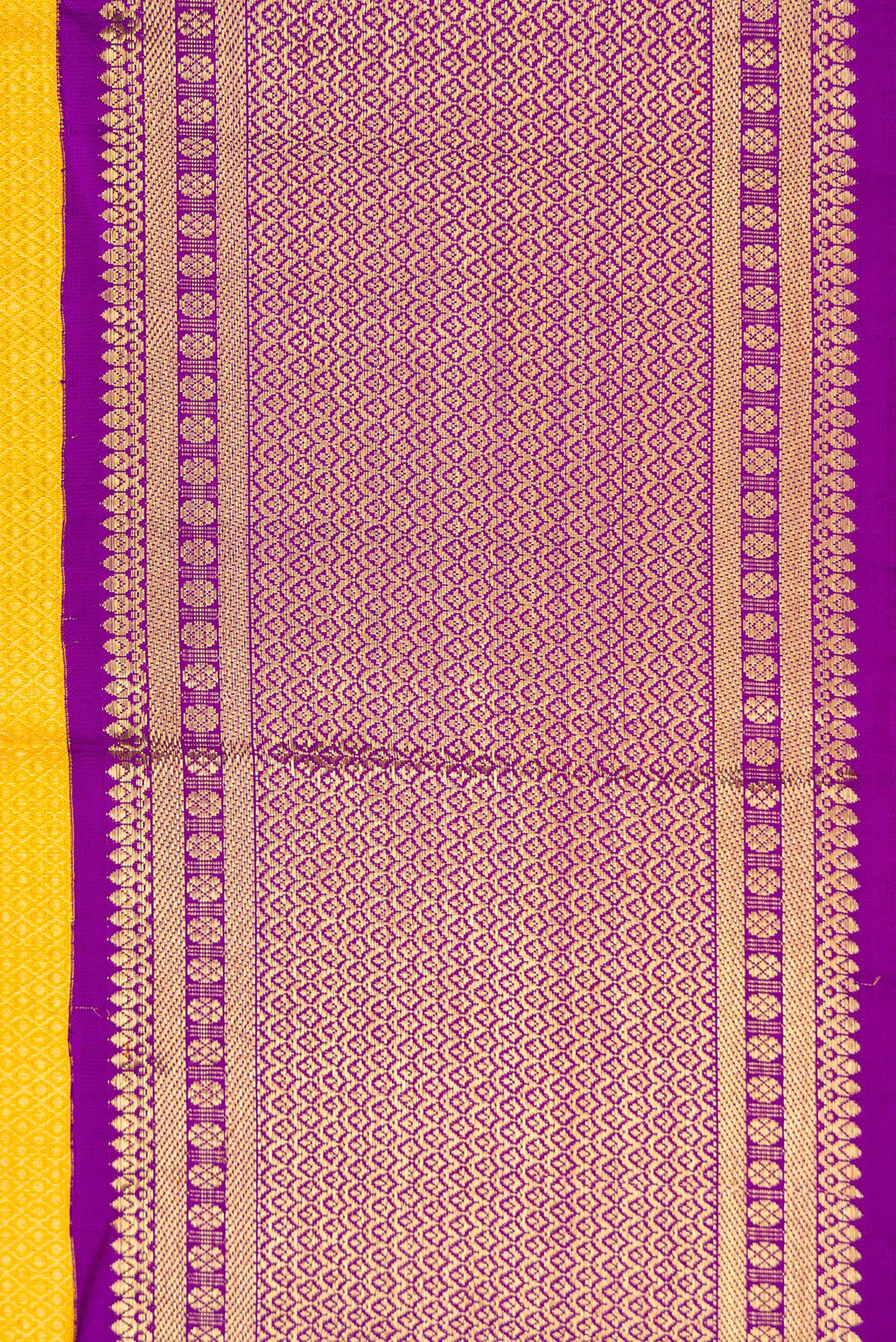 Border image of Yellow Dual Tone Kanchipuram Silk Saree with Zari Brocade on the body and Zari Border. 