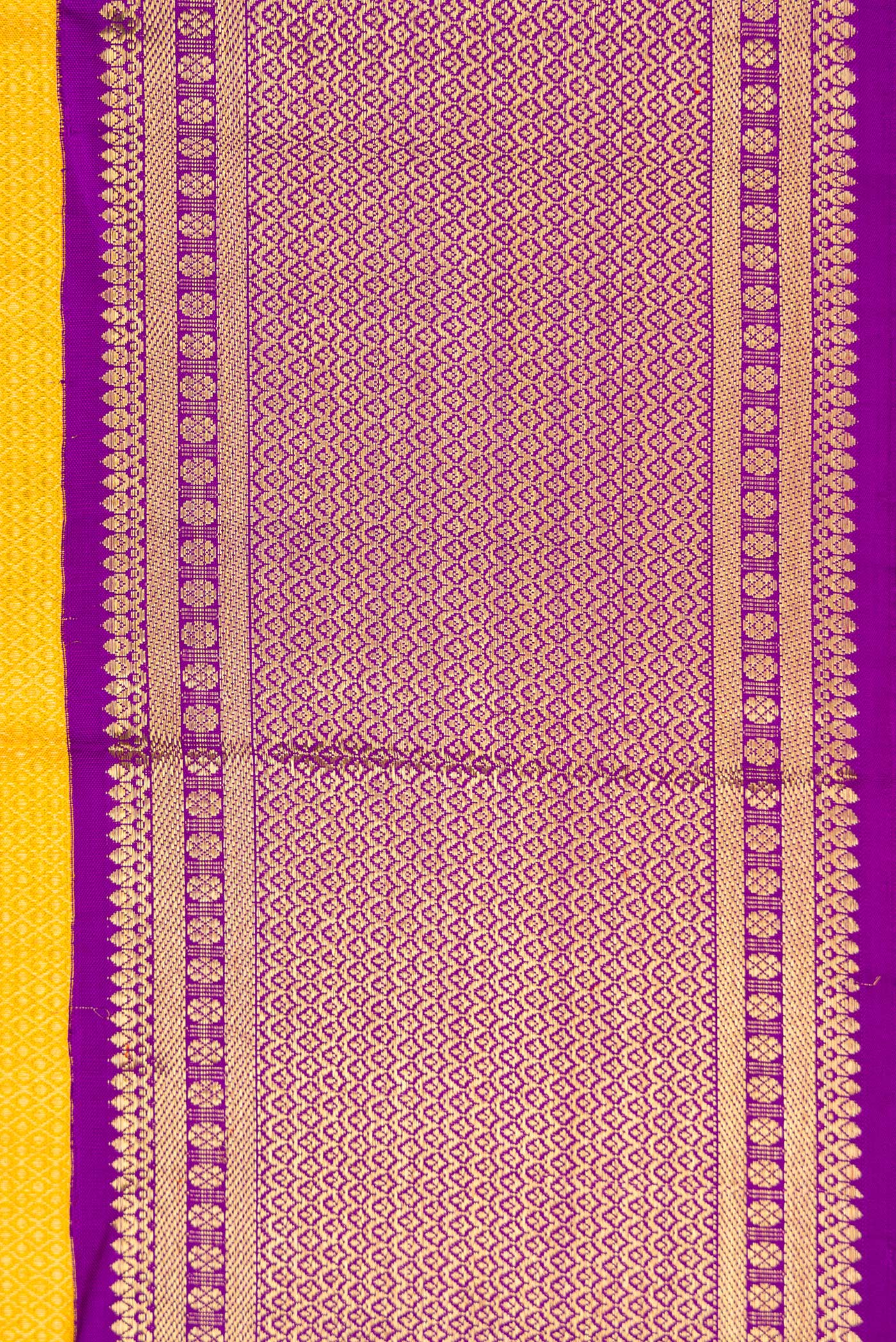 Border image of Yellow Dual Tone Kanchipuram Silk Saree with Zari Brocade on the body and Zari Border. 