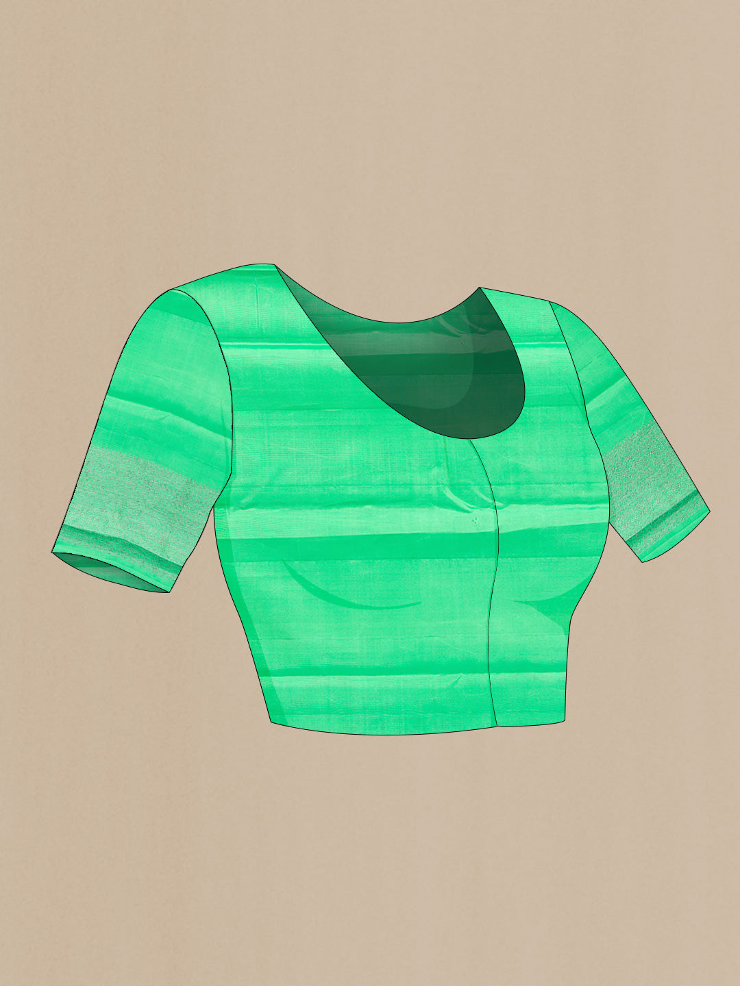 Close up image of the blouse of Green Dual Tone Kanchipuram Silk Saree with Zari Brocade on the body and Zari Border