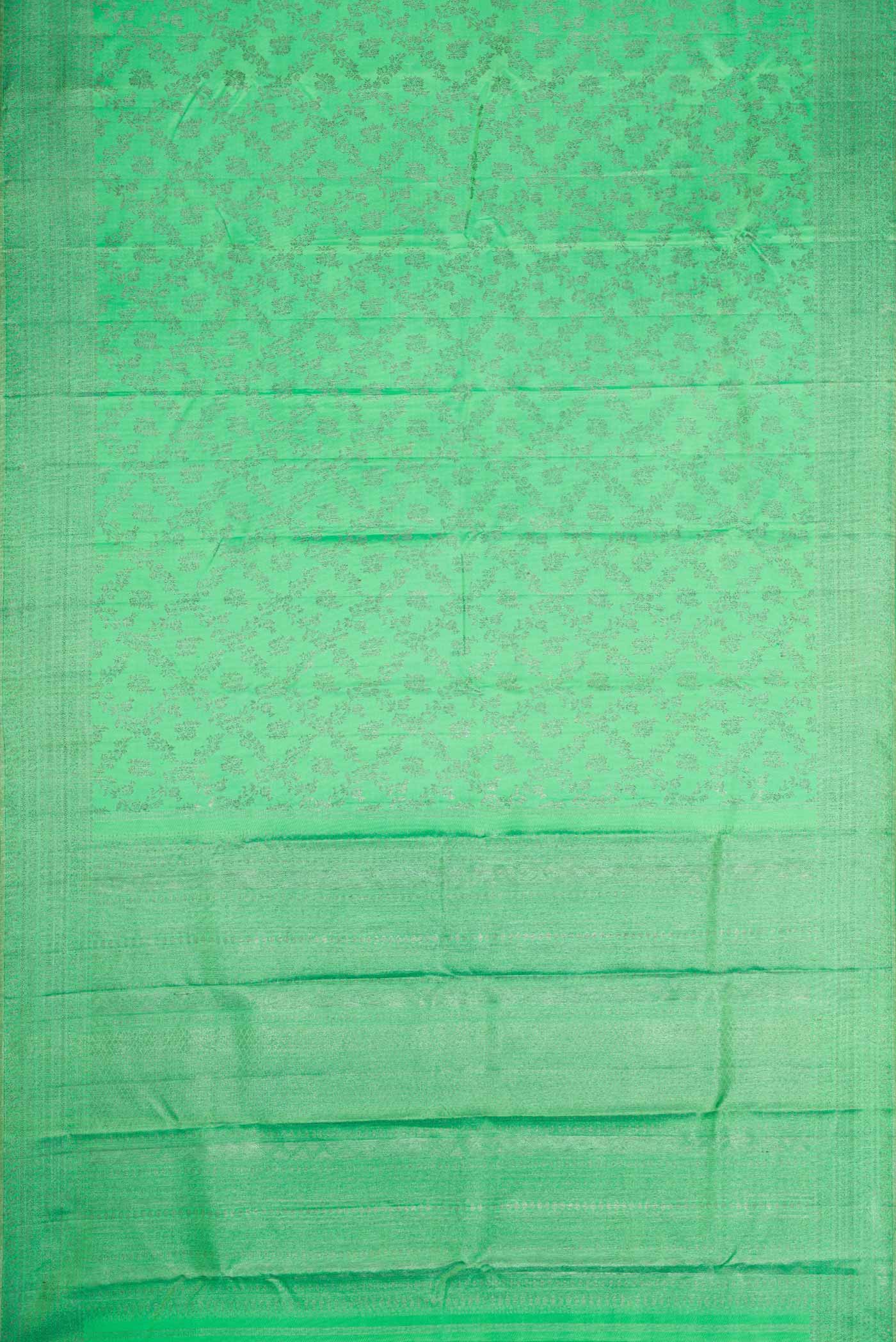 Flat view of Green Dual Tone Kanchipuram Silk Saree with Zari Brocade on the body and Zari Border