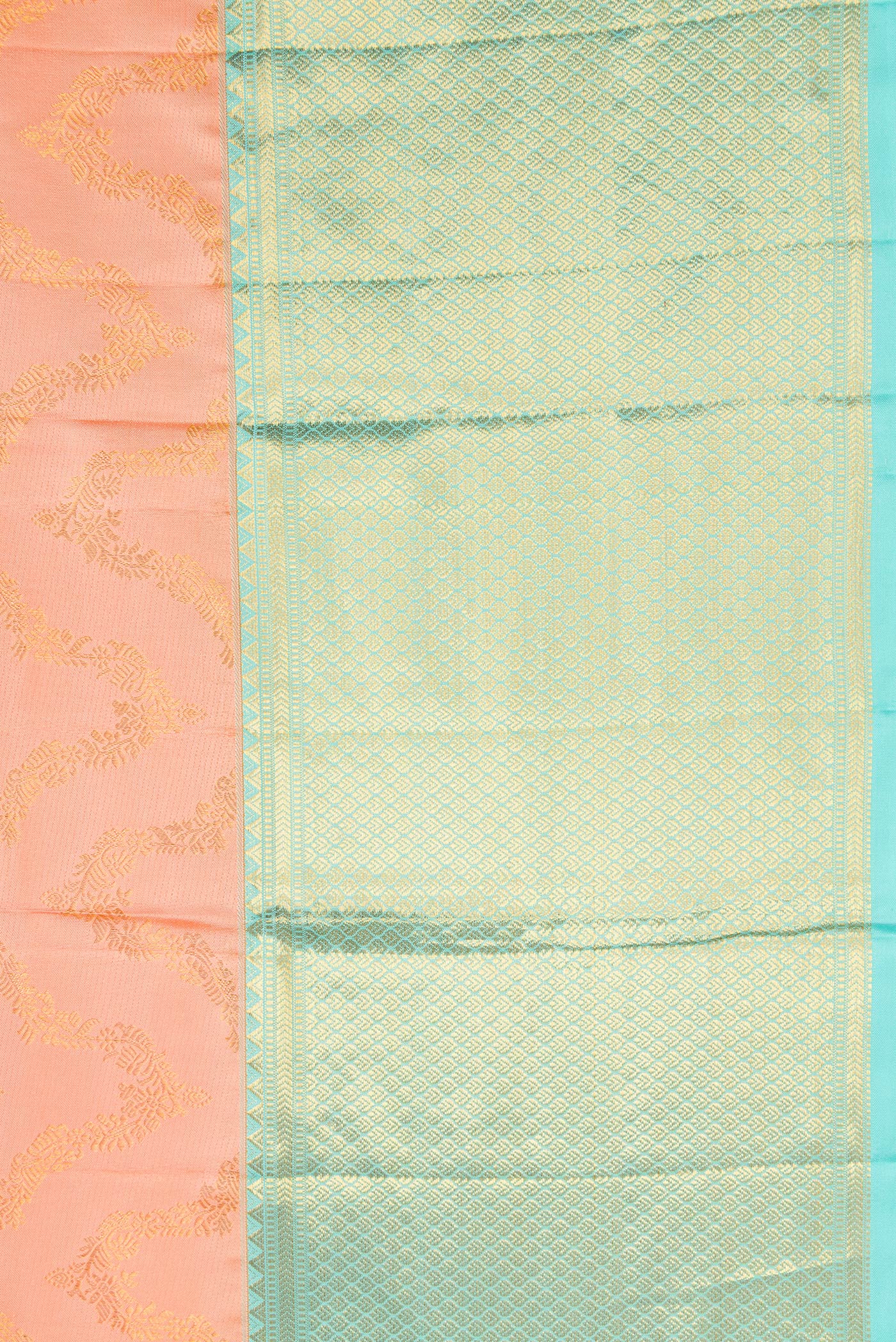 Border image of Peach Dual Tone Kanjivaram Silk Saree with Zari Brocade on the body and Zari Border. 