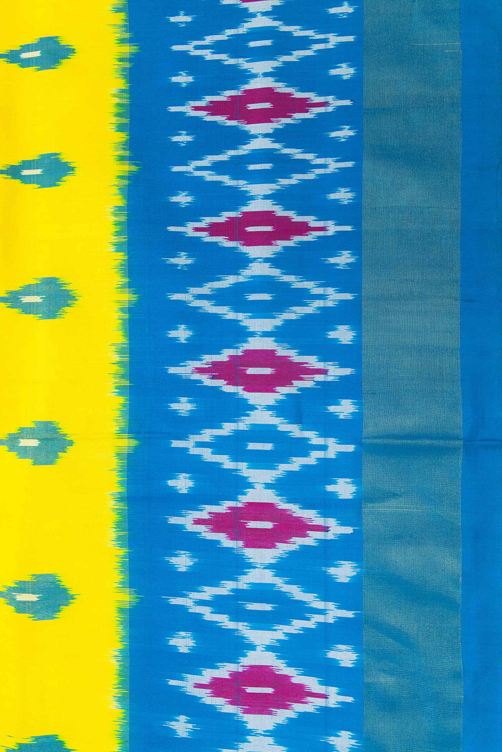Border image of Lemon Yellow Dual Tone Double Ikat Saree with Ikat Print on the body and Ikat Border. 