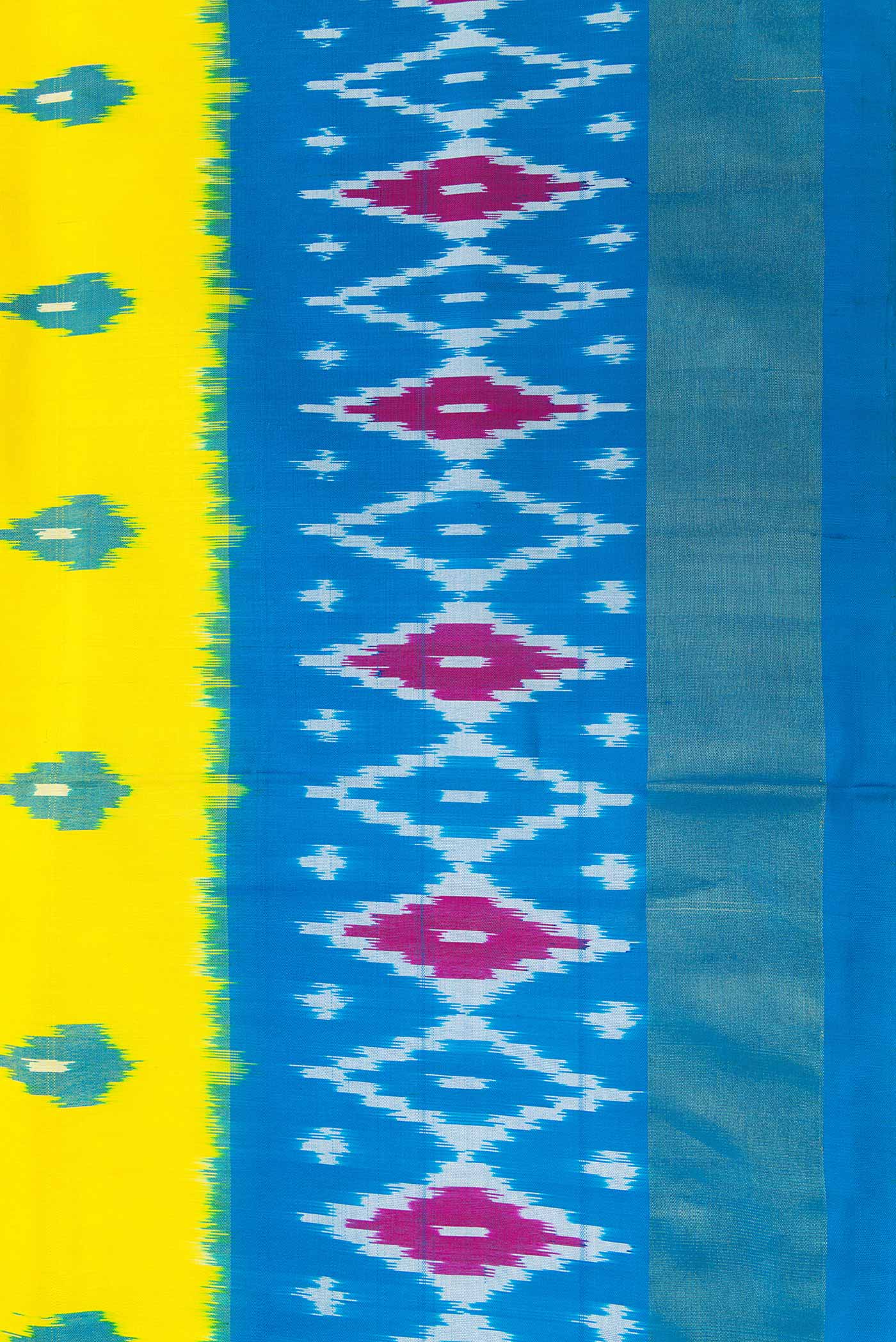 Border image of Lemon Yellow Dual Tone Double Ikat Saree with Ikat Print on the body and Ikat Border. 