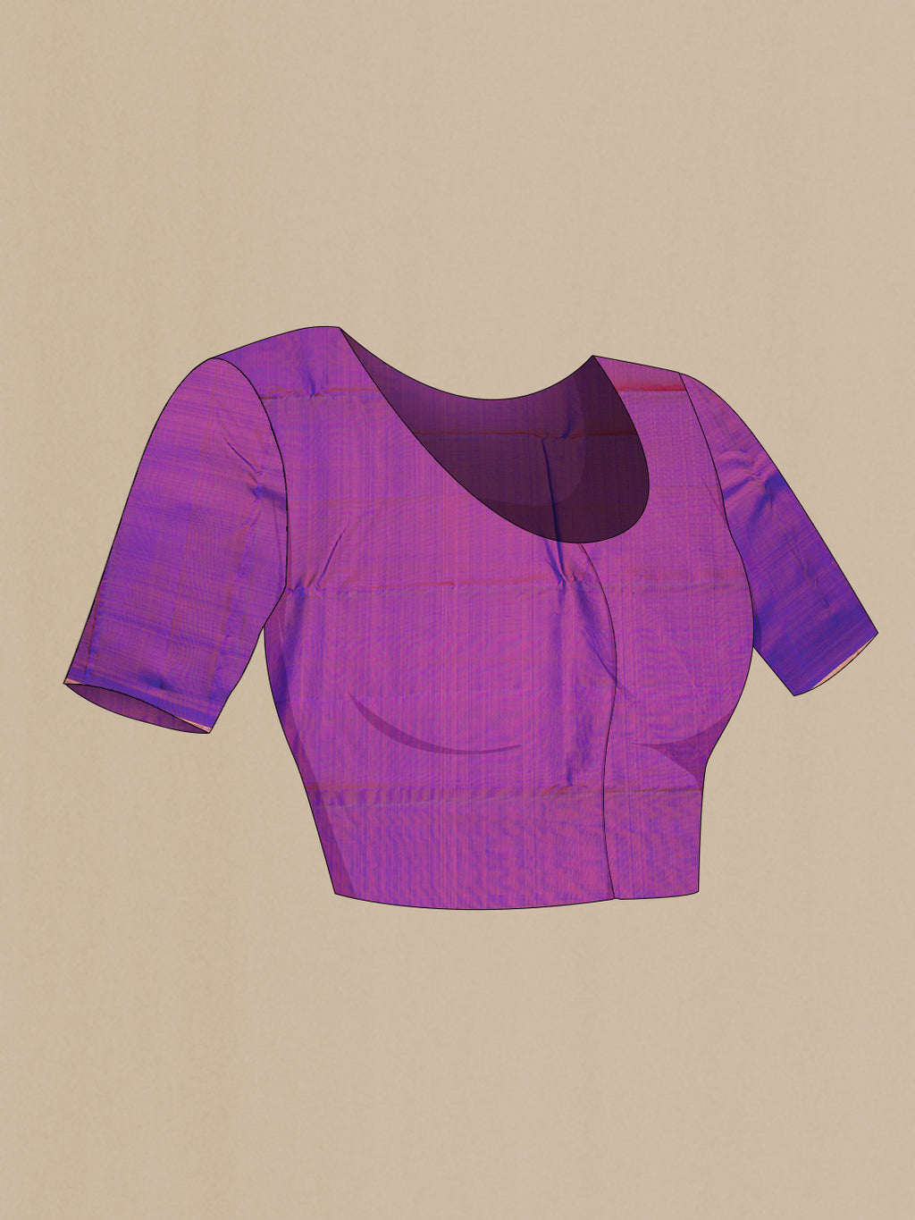 Close up image of the blouse of Pure Silk Purple Dual Tone Kanchipuram Saree with Jacquard design on the body and Thread Border. 