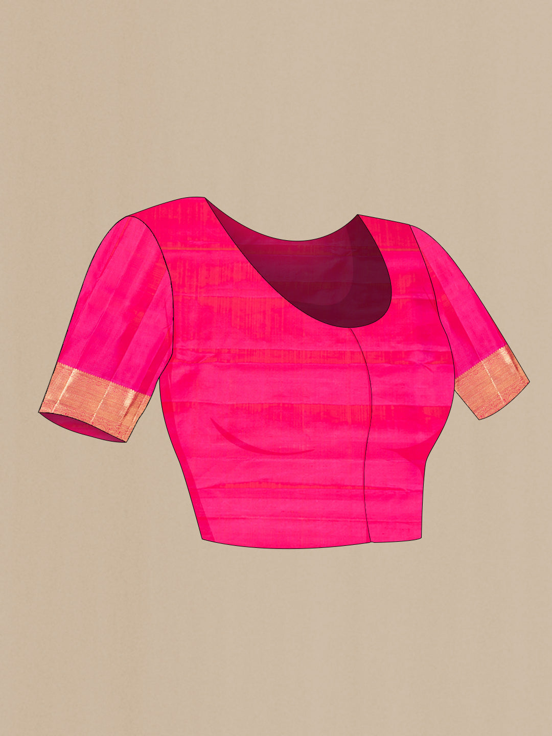 Close up image of the blouse of Pure Silk Pure Zari Dark Pink Dual Tone Kanchipuram Saree with Zari Butta on the body and Zari Border