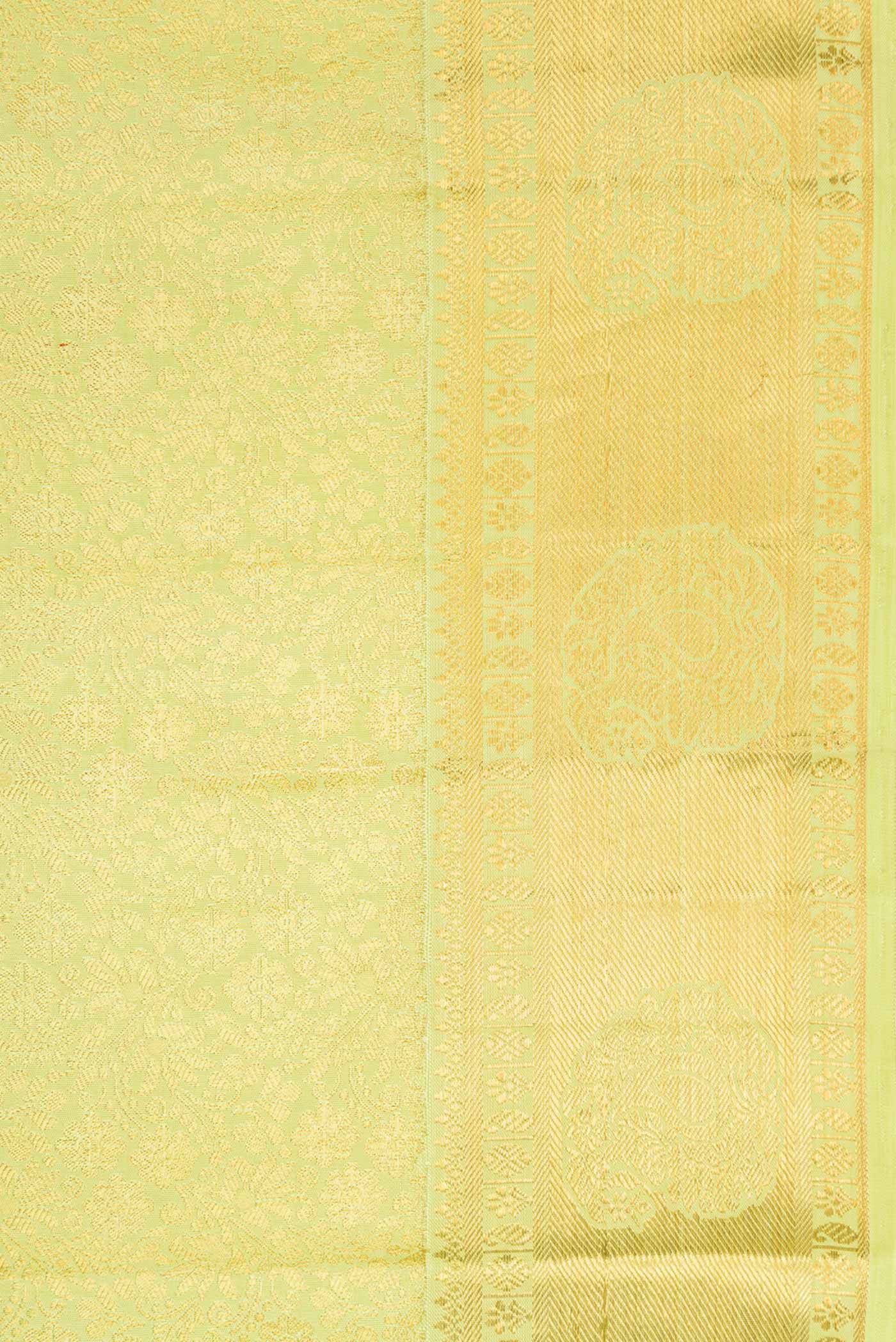 Border image of Parrot Green Dual Tone Kanchipuram Silk Saree with Zari Brocade on the body and Zari Border. 