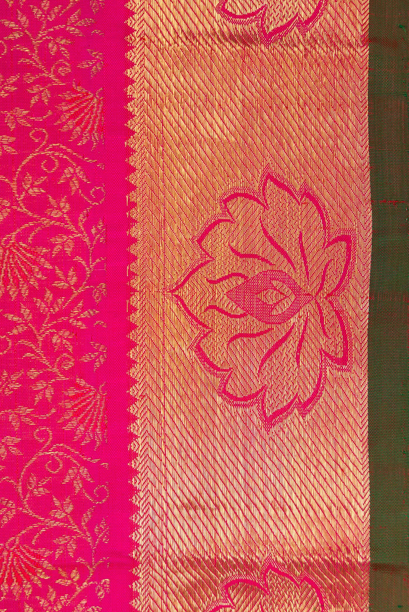 Border image of Pure Silk Pure Zari Pink Dual Tone Kanjivaram Saree with Zari Brocade on the body and Zari Border. 