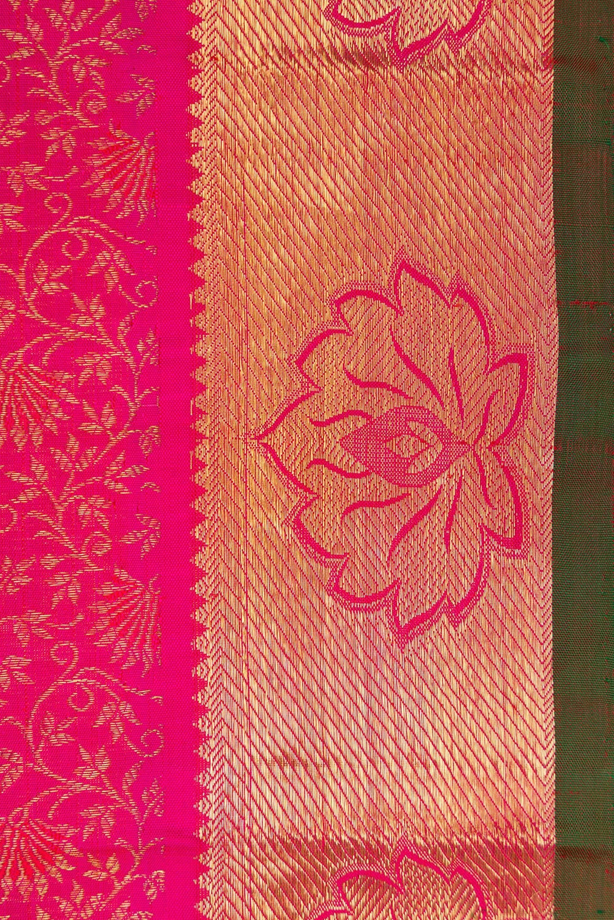 Border image of Pure Silk Pure Zari Pink Dual Tone Kanjivaram Saree with Zari Brocade on the body and Zari Border. 