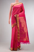 Pure Silk Pure Zari Pink Dual Tone Kanjivaram Saree with Zari Brocade on the body and Zari Border.  displayed on a mannequin