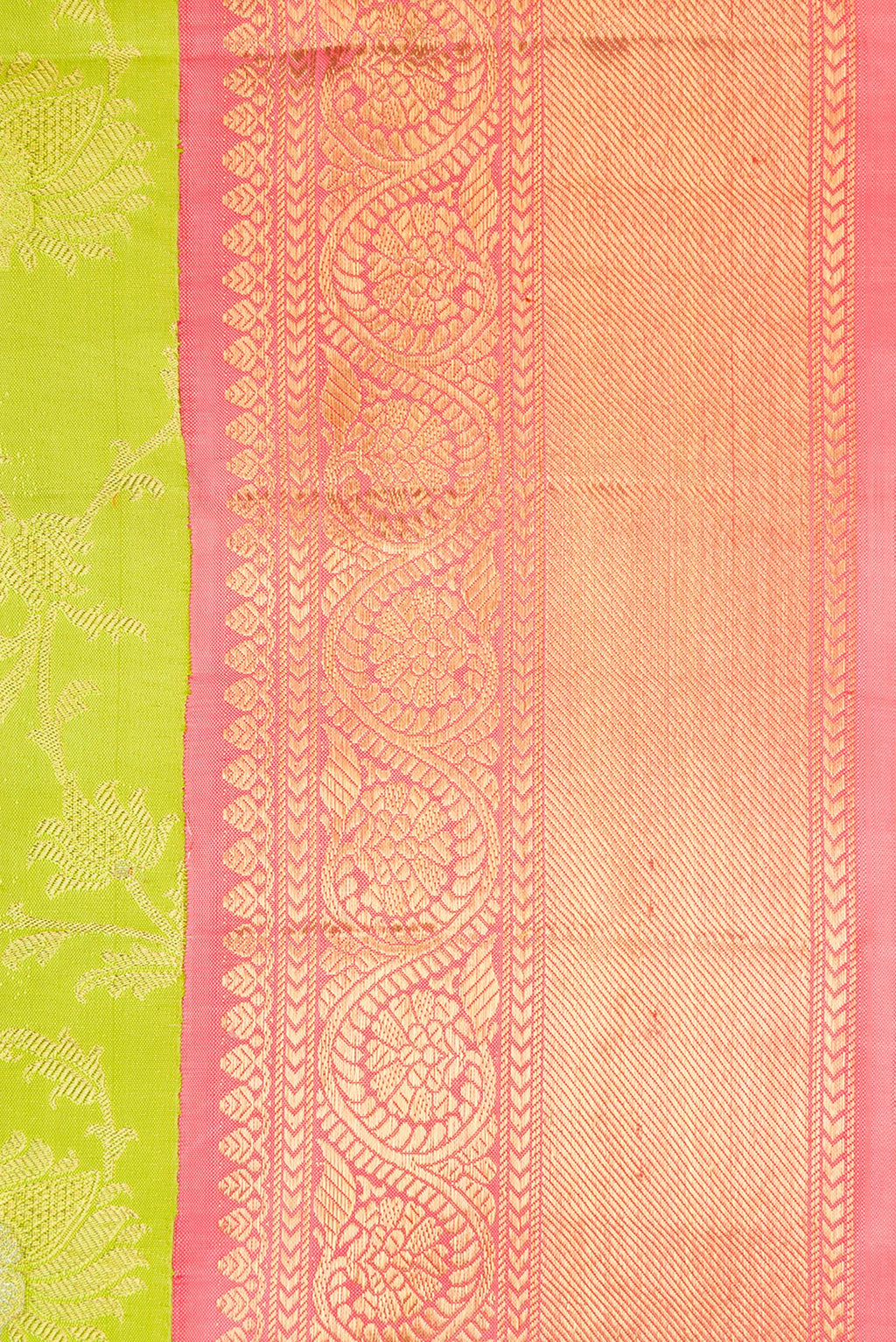 Border image of Pure Silk Pure Zari Parrot Green Dual Tone Kanjivaram Saree with Zari Brocade on the body and Zari Border. 