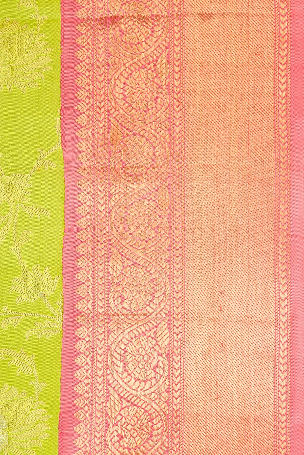 Border image of Pure Silk Pure Zari Parrot Green Dual Tone Kanjivaram Saree with Zari Brocade on the body and Zari Border. 