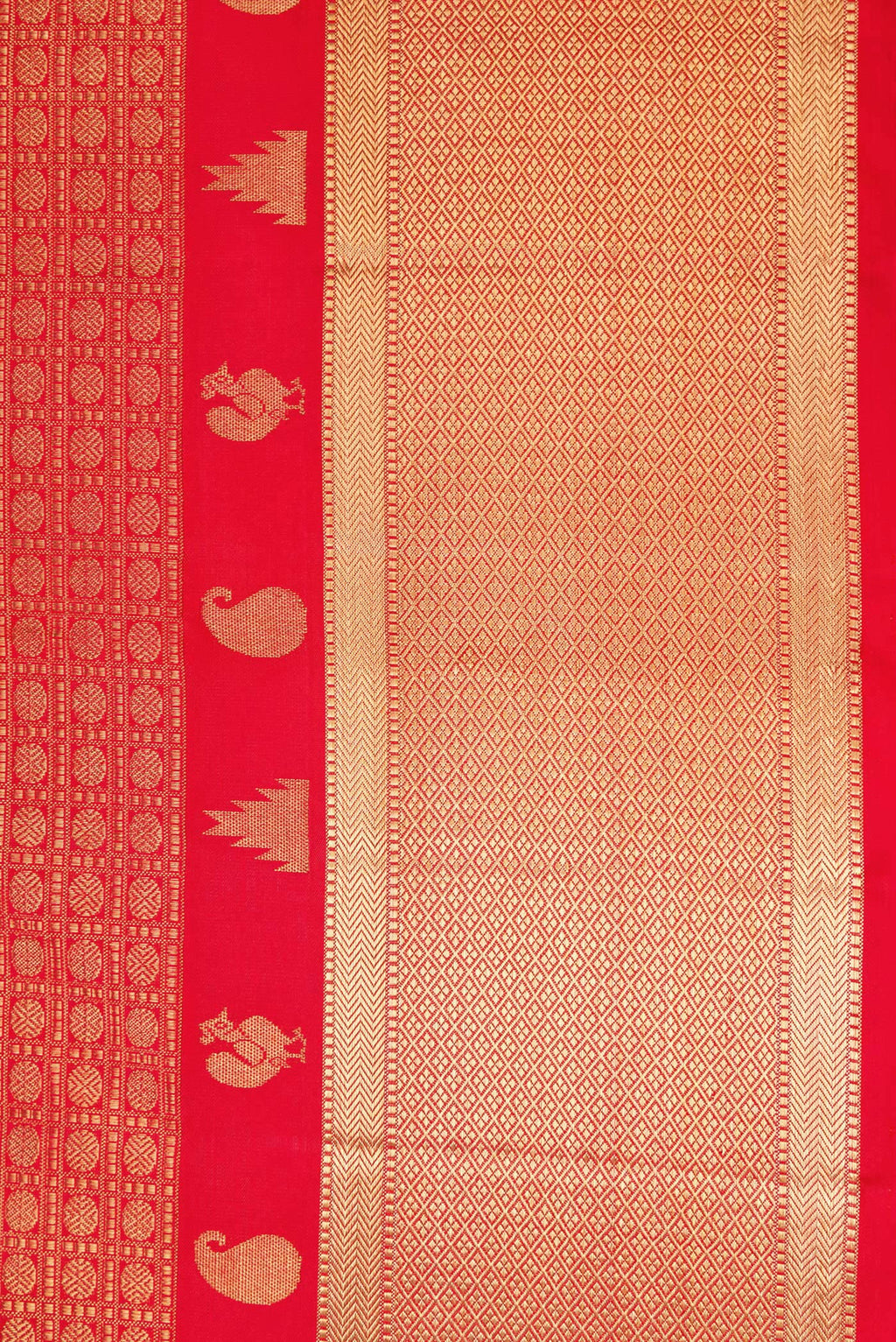 Border image of Pure Silk Pure Zari Red Dual Tone Kanjivaram Saree with Zari Brocade on the body and Zari Border. 