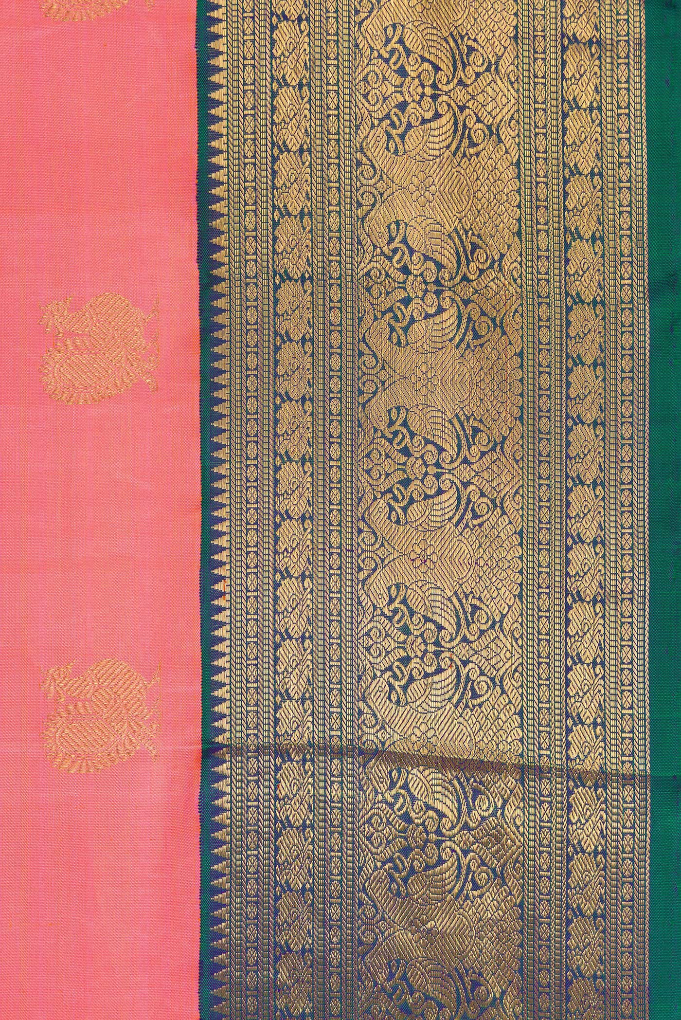 Border image of Pure Silk Pure Zari Pink Dual Tone Kanjivaram Saree with Zari Butta on the body and Zari Border. 