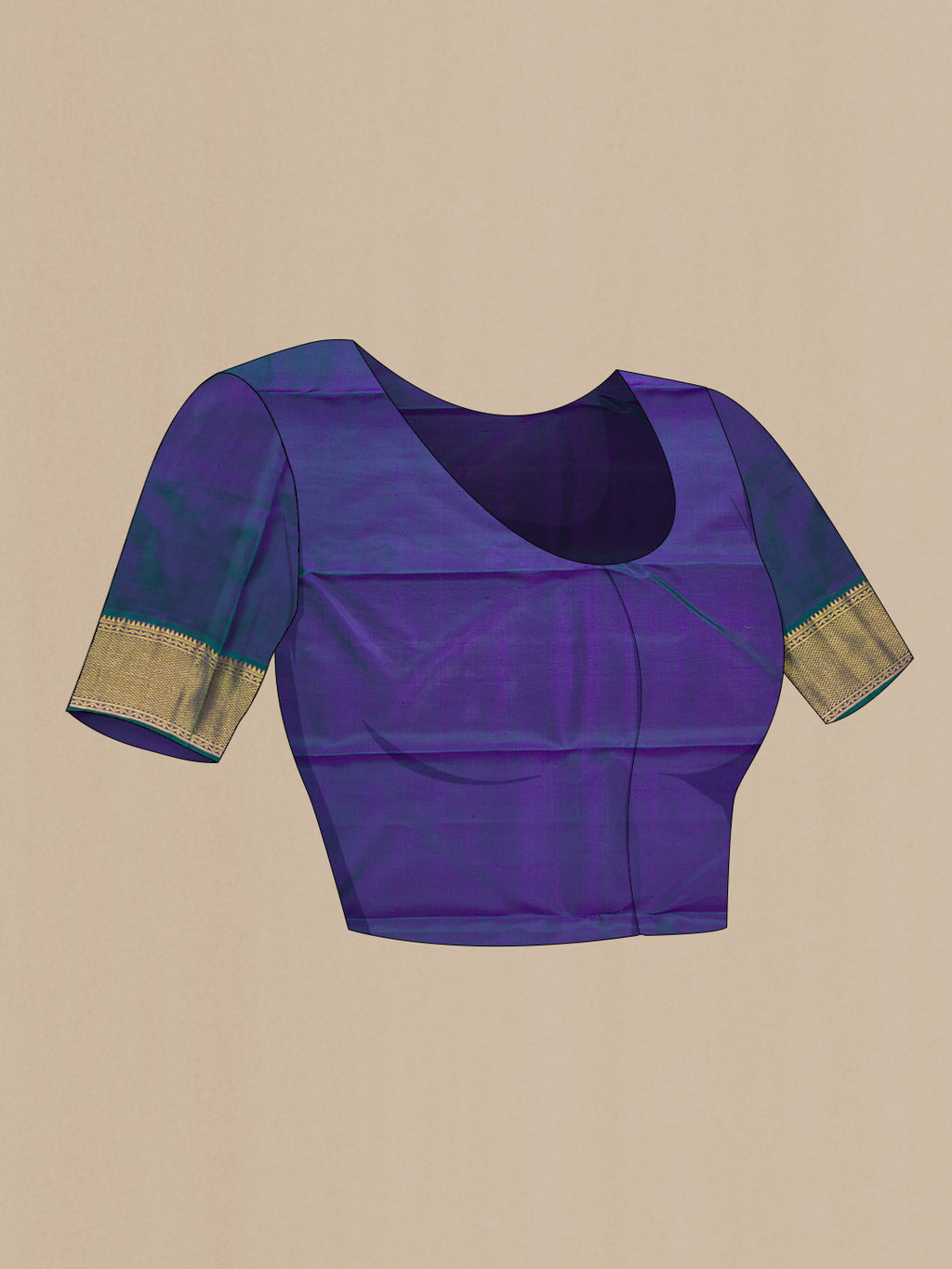 Close up image of the blouse of Pure Silk Pure Zari Maroon Dual Tone Kanchipuram Saree with Checked design on the body and Zari Border