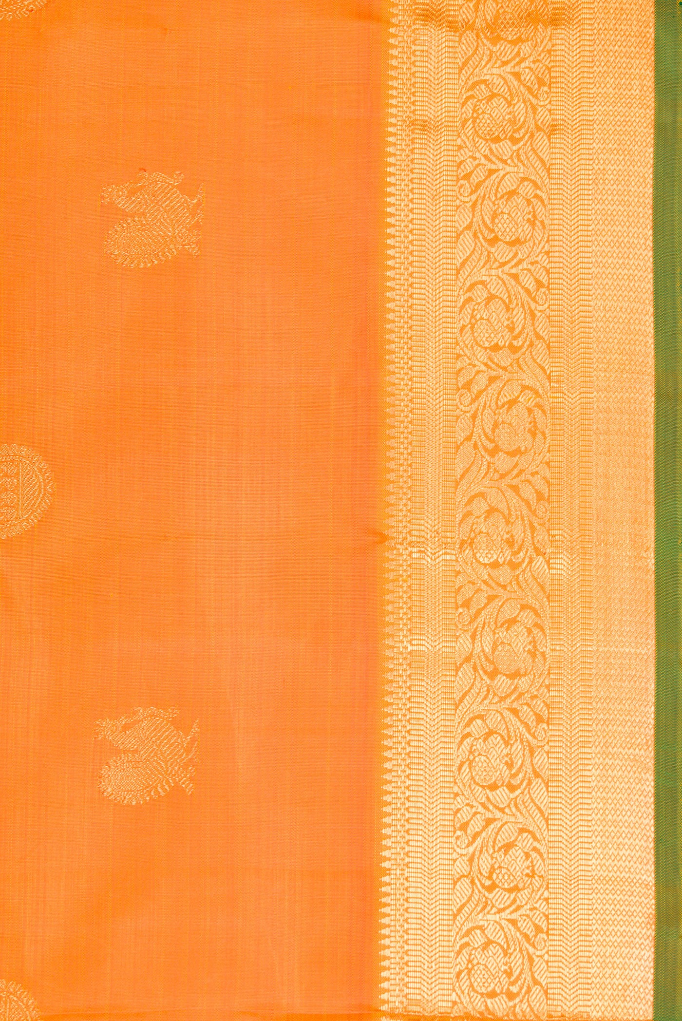 Border image of Pure Silk Pure Zari Orange Dual Tone Kanchipuram Saree with Zari Butta on the body and Zari Border. 