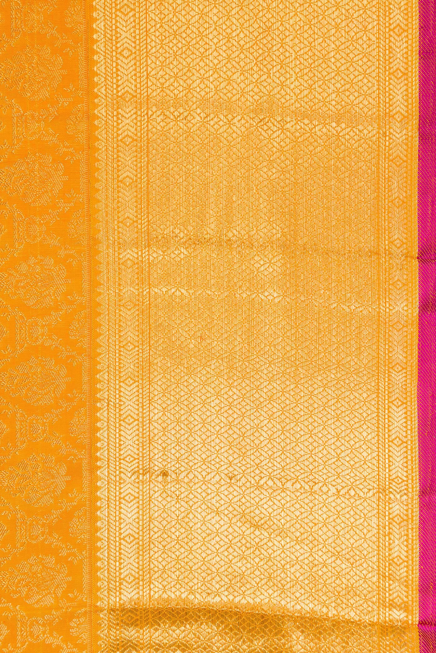Border image of Pure Silk Pure Zari Mustard Dual Tone Kanjivaram Saree with Zari Brocade on the body and Zari Border. 