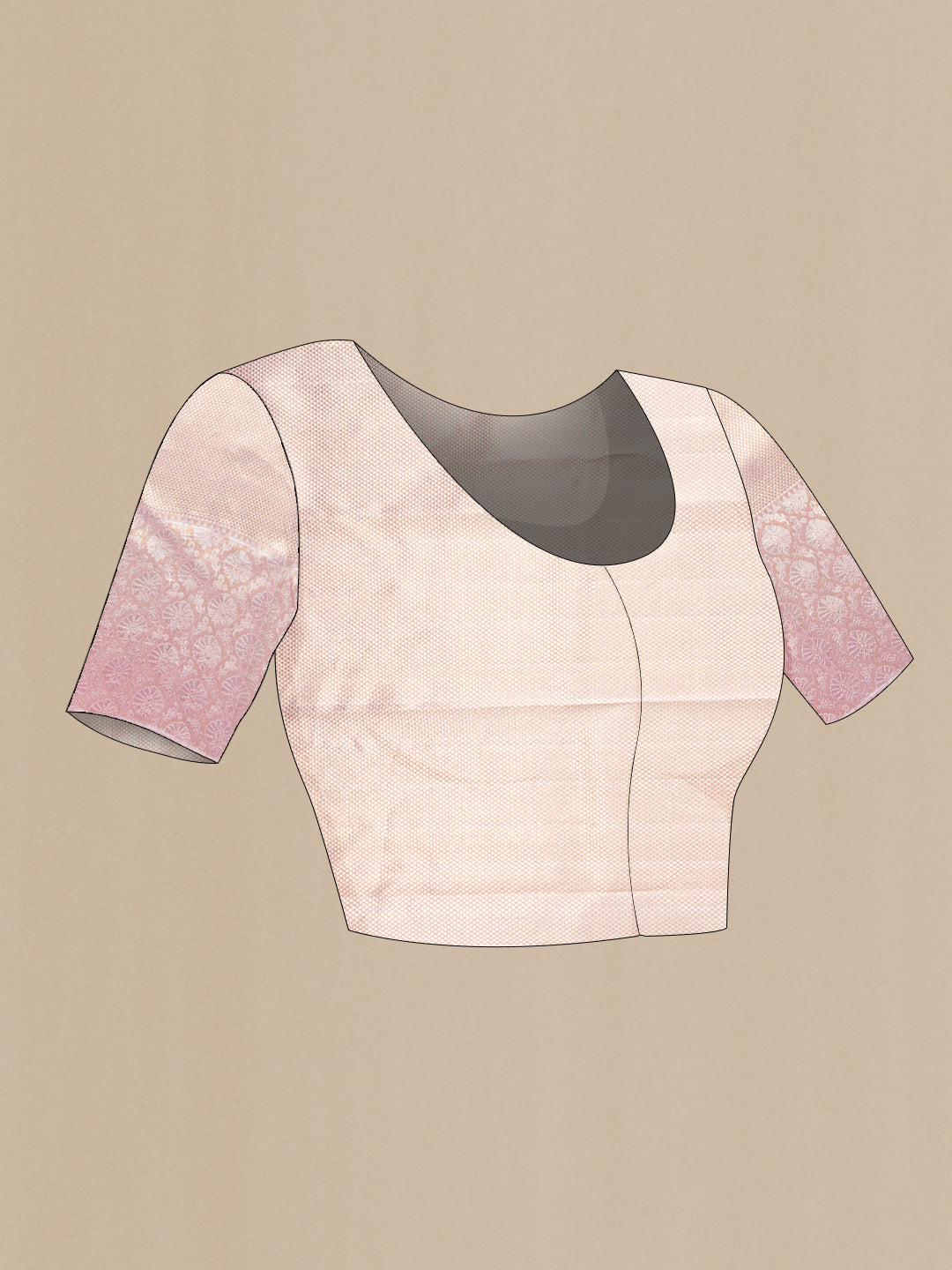 Close up image of the blouse of Pink Dual Tone Kanjivaram Silk Saree with Zari Brocade on the body and Zari Border. 