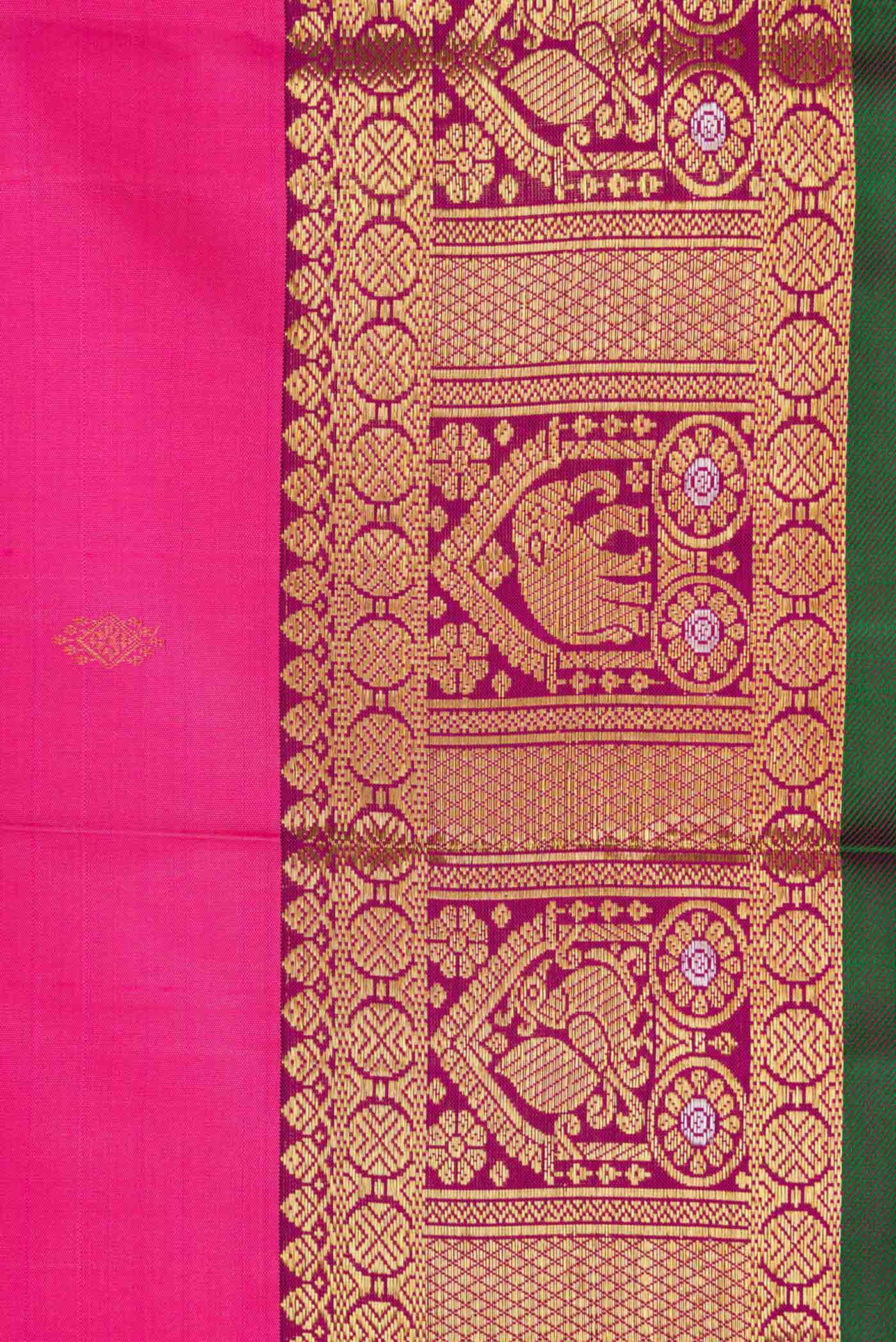 Border image of Pink Kanchipuram Silk Saree with Zari Butta on the body and Zari Border