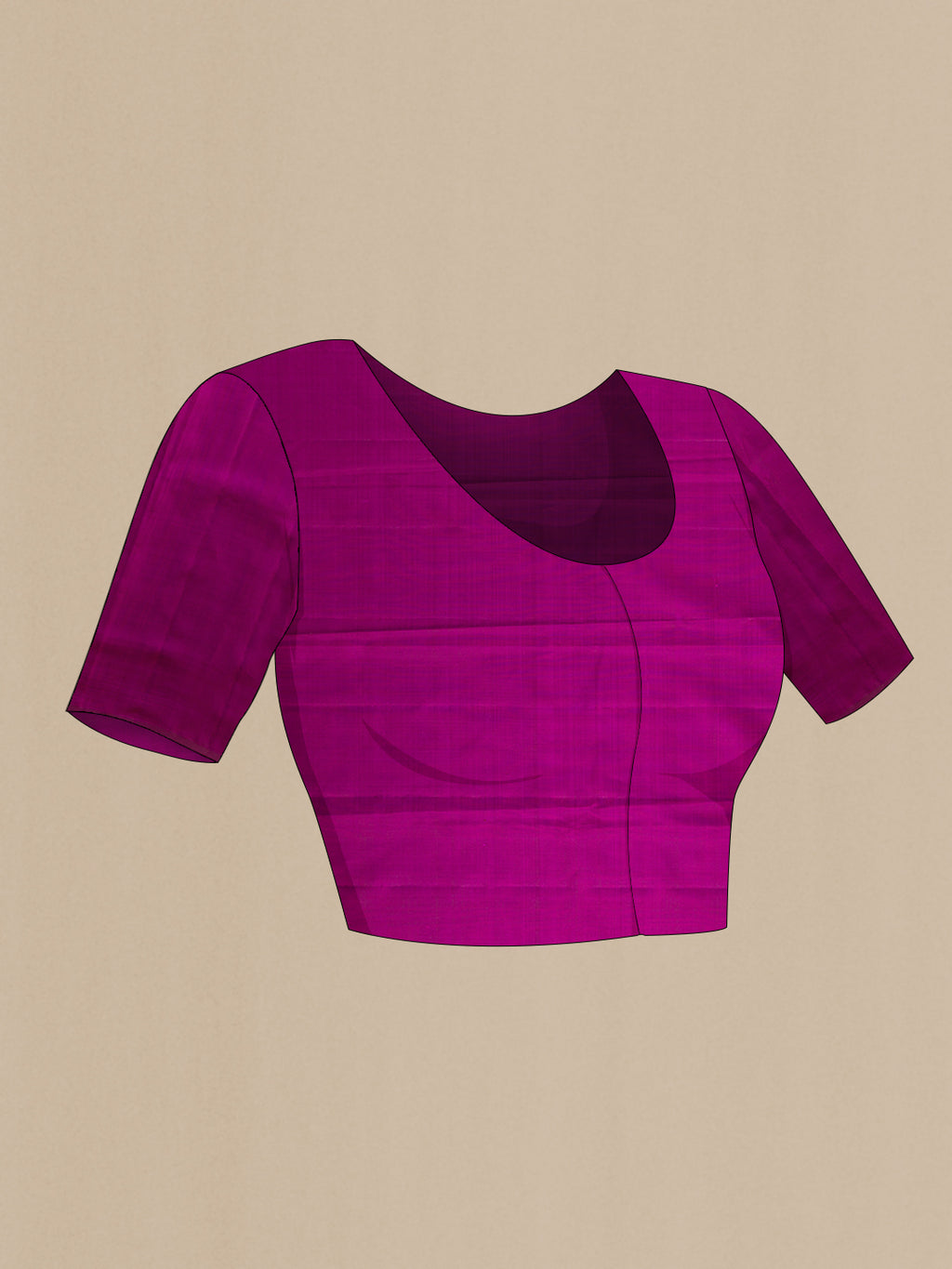 Close up image of the blouse of Magenta Kanchipuram Silk Saree with Zari Brocade on the body and Fancy Border. 