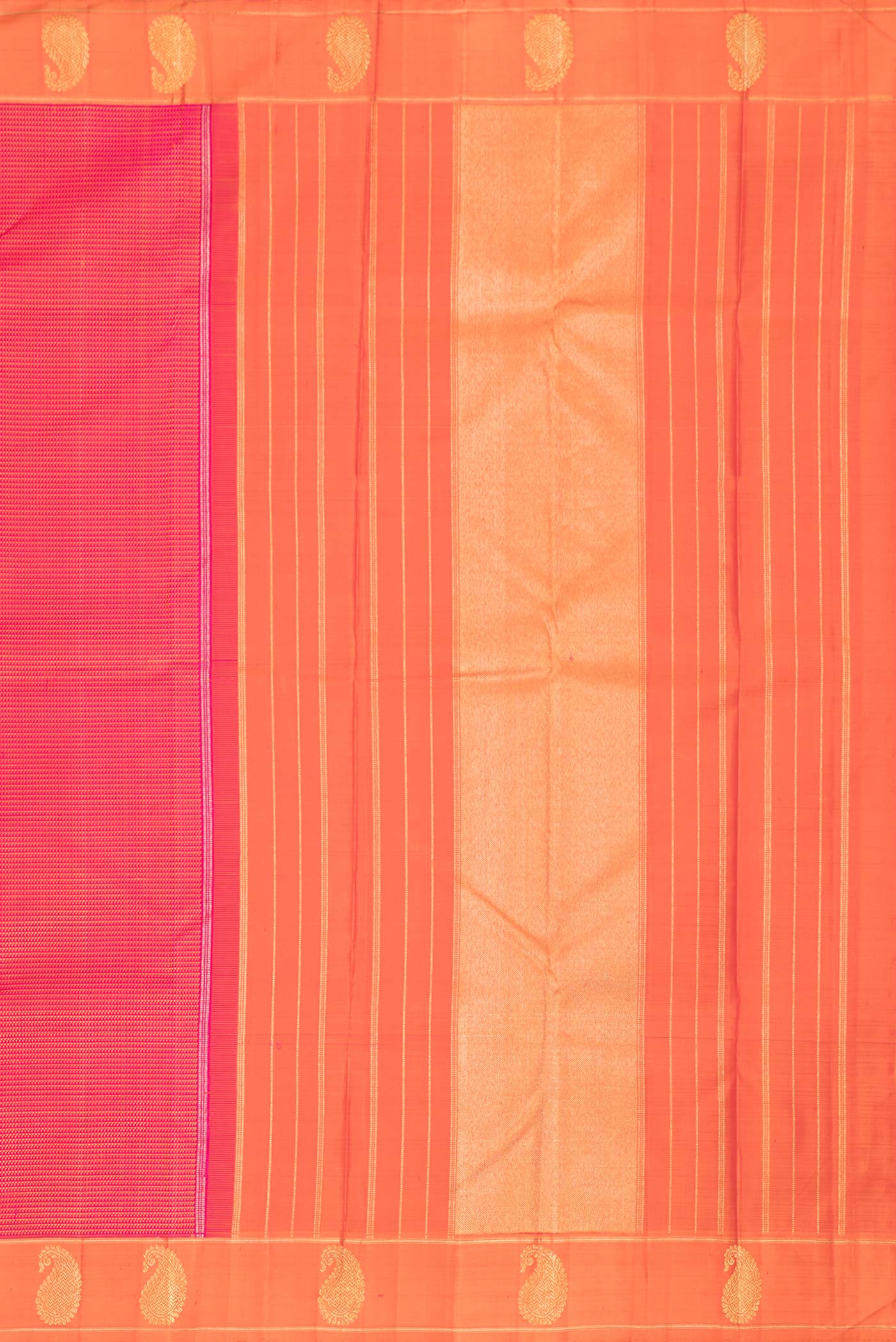 Close up image of the pallu of Pure Silk Pure Zari Pink Dual Tone Kanchipuram SareeJacquard design on the body and Zari Border