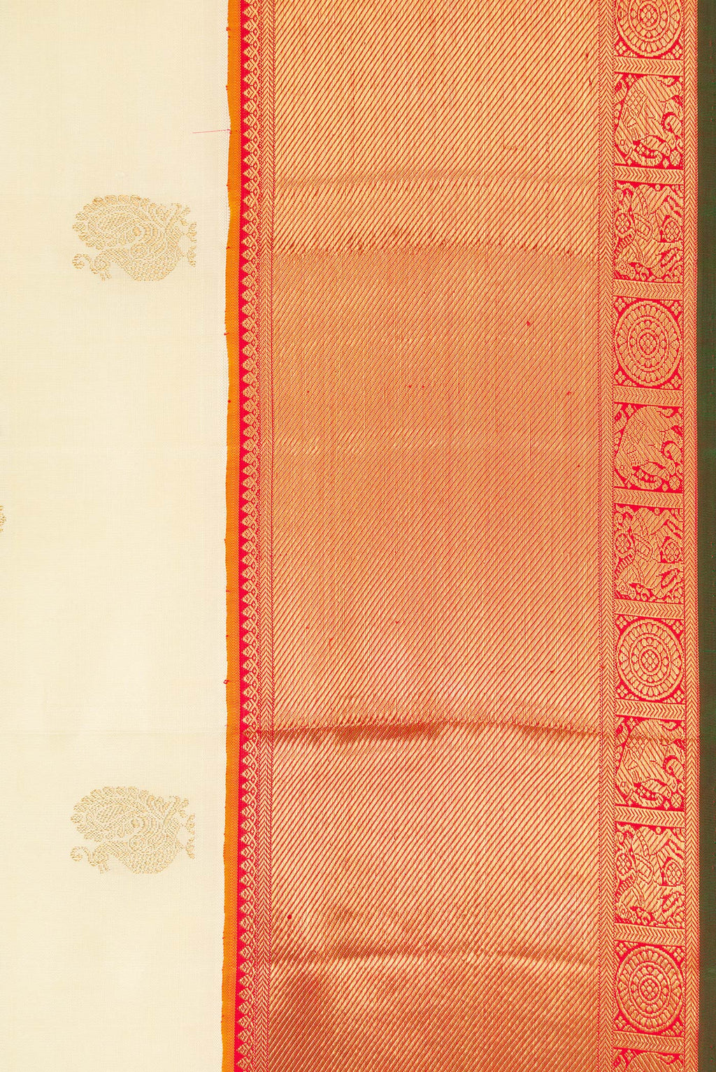 Border image of Pure Silk Pure Zari Sandal Dual Tone Kanjivaram Saree with Zari Butta on the body and Zari Border. 
