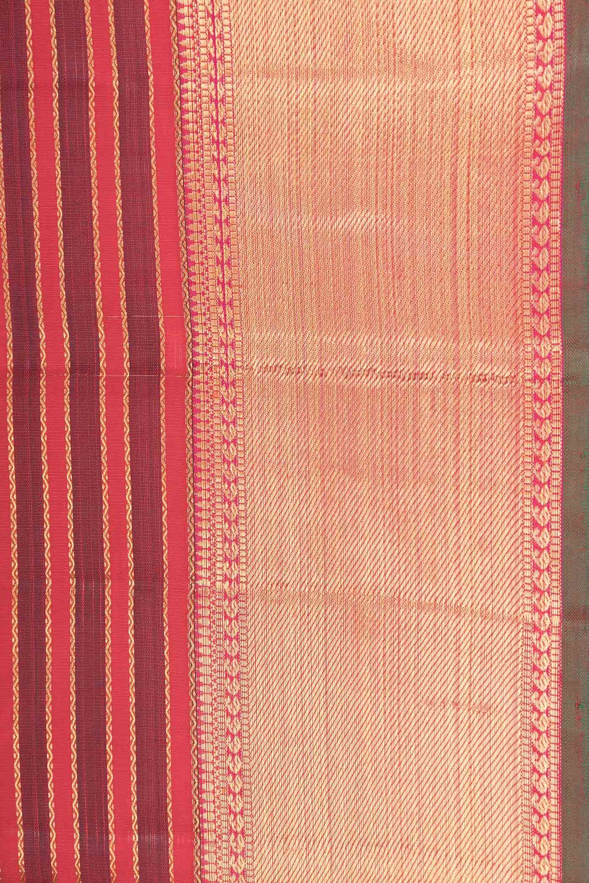 Border image of Pure Silk Pure Zari Red Dual Tone Kanchipuram Saree with Stripes on the body and Zari Border