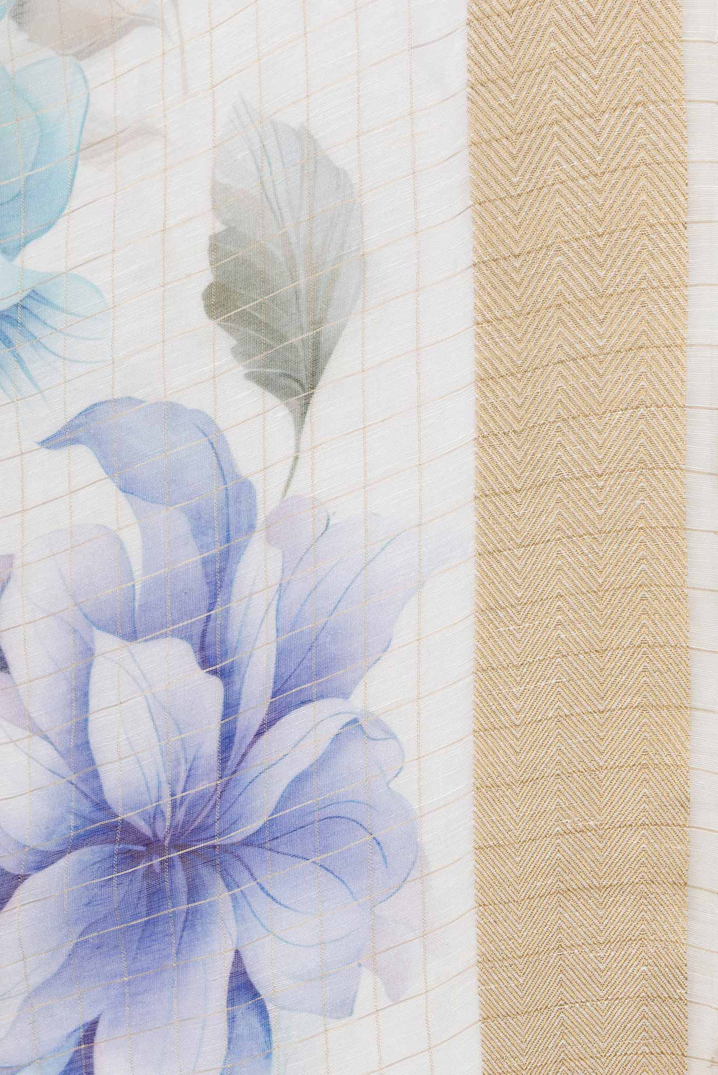 Border image of Beige Dual Tone Linen Saree with Printed design on the body and Zari Border. 