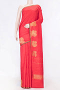 Pure Silk Pure Zari Red Dual Tone Kanchipuram Saree with Zari Butta on the body and Fancy Border displayed on a mannequin