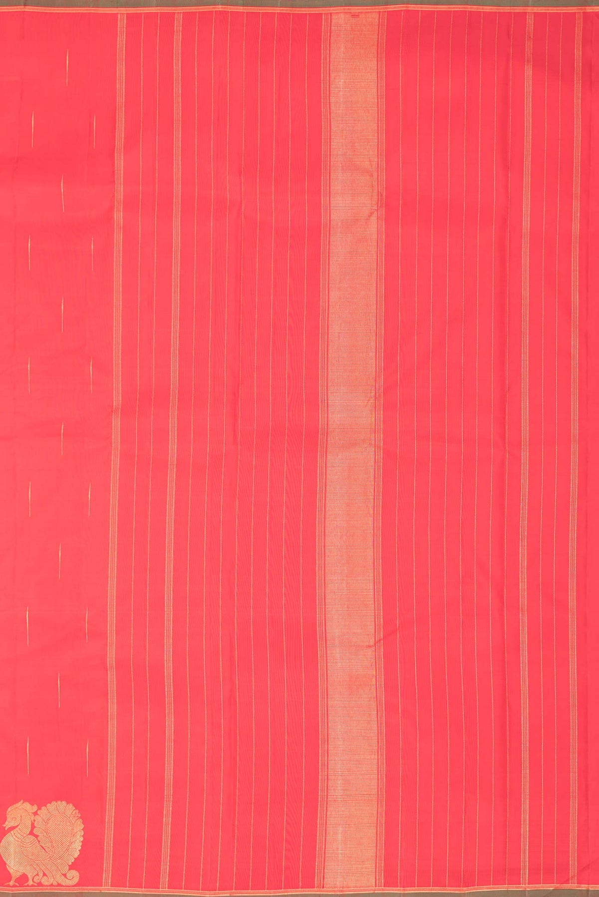 Close up image of the pallu of Pure Silk Pure Zari Red Dual Tone Kanchipuram Saree with Zari Butta on the body and Fancy Border