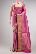 Pure Silk Pure Zari Lavender Dual Tone Kanjivaram Saree with Zari Brocade on the body and Zari Border.  displayed on a mannequin