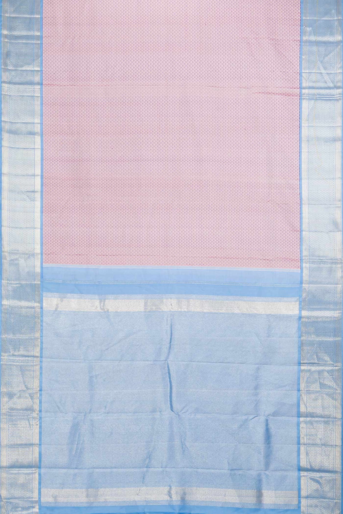 Flat view of Pure Silk Pure Zari Peach Dual Tone Kanchipuram SareeJacquard design on the body and Zari Border
