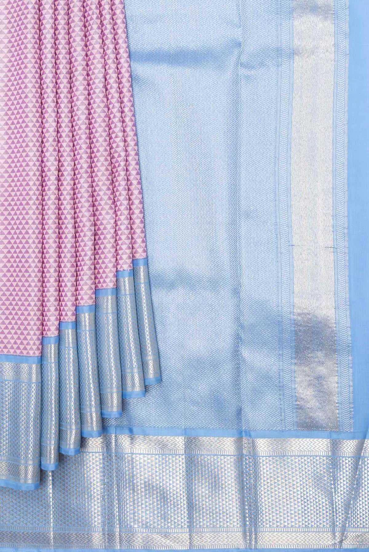 Pleats and pallu of Pure Silk Pure Zari Peach Dual Tone Kanchipuram SareeJacquard design on the body and Zari Border