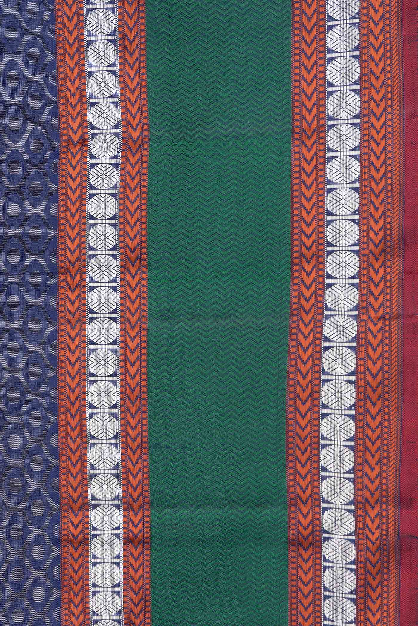 Border image of Navy Blue Dual Tone Kanchipuram Saree with Jacquard design on the body and Thread Border. 
