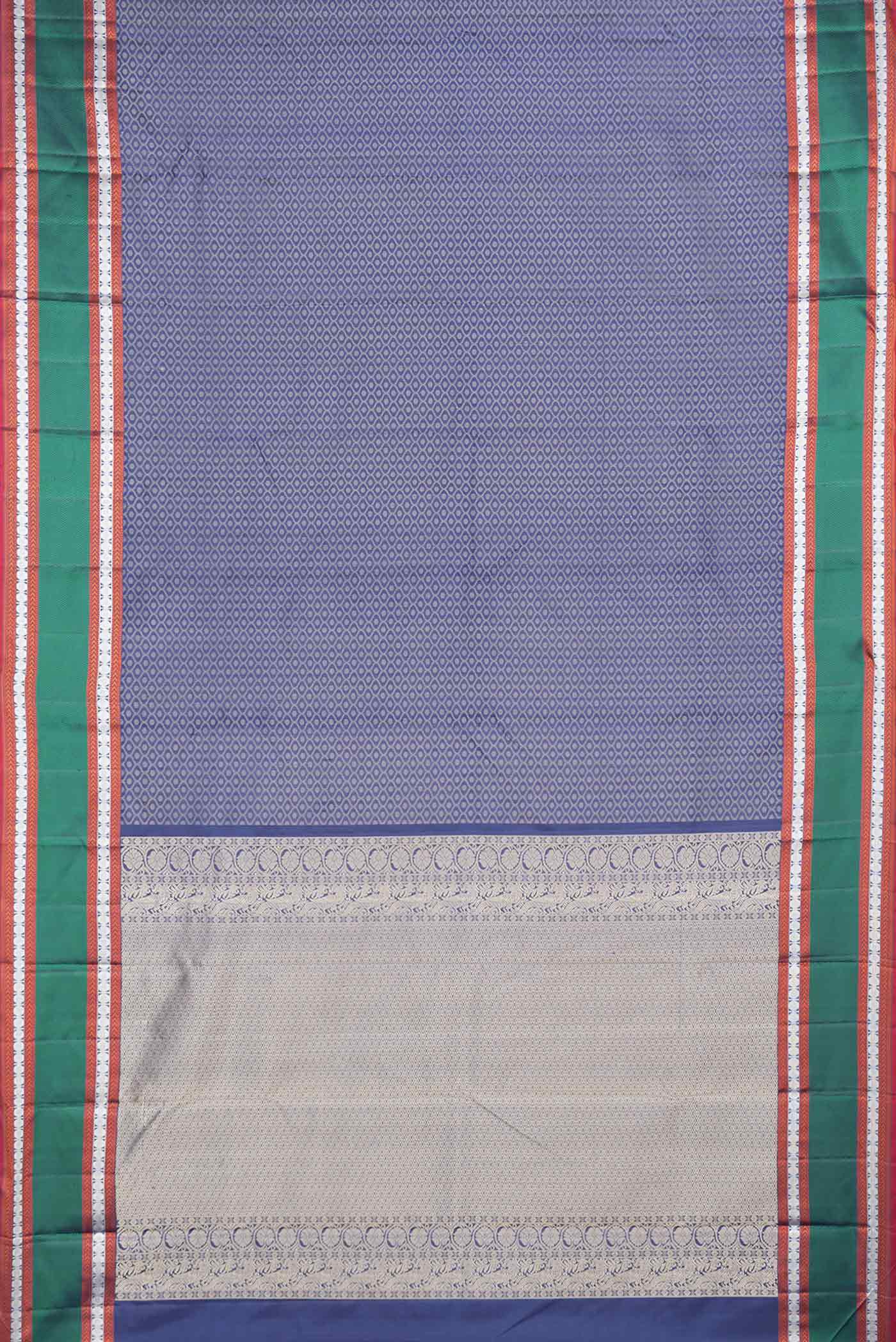 Flat view of Navy Blue Dual Tone Kanchipuram Saree with Jacquard design on the body and Thread Border. 