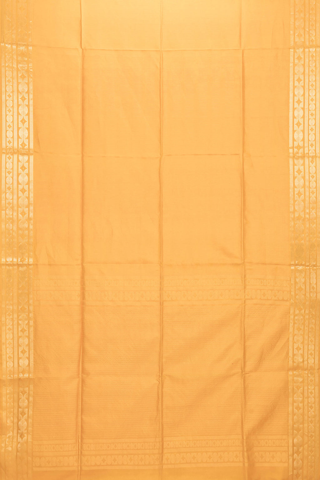 Flat view of Mustard Dual Tone Soft Silk Saree with Zari Brocade on the body and Zari Border. 