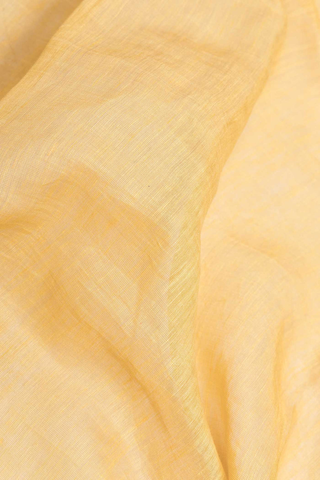 Close up of Gold Dual Tone Linen Saree with Embroidery on the body and Embroidery Border displaying folds