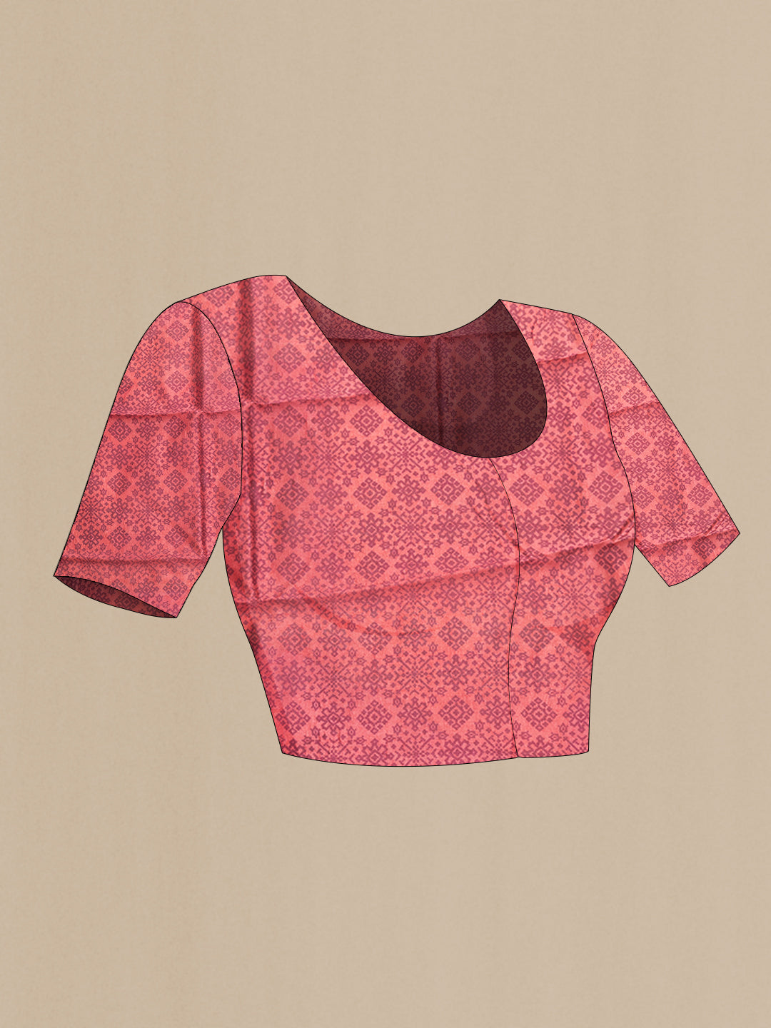 Close up image of the blouse of Mustard Dual Tone Tussar Silk Saree with Printed design on the body and Printed Border. 