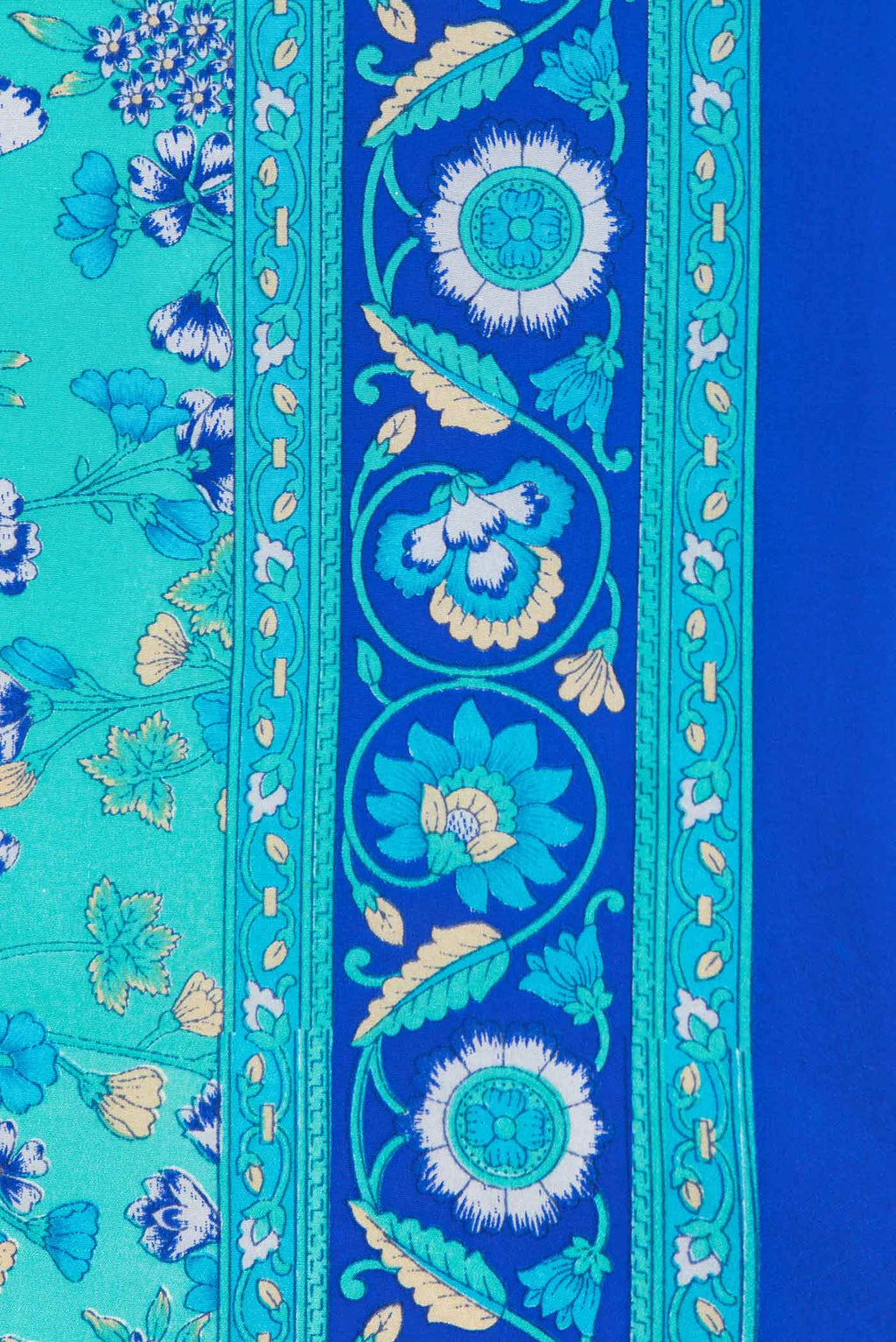 Border image of Sky Blue Dual Tone Mysore Crepe Saree with Printed design on the body and Plain Border