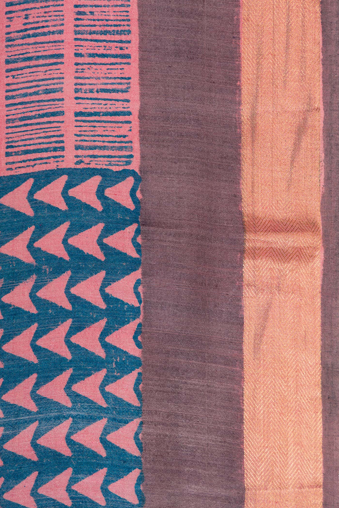 Border image of Peacock Blue Dual Tone Tussar Silk Saree with Printed design on the body and Zari Border. 