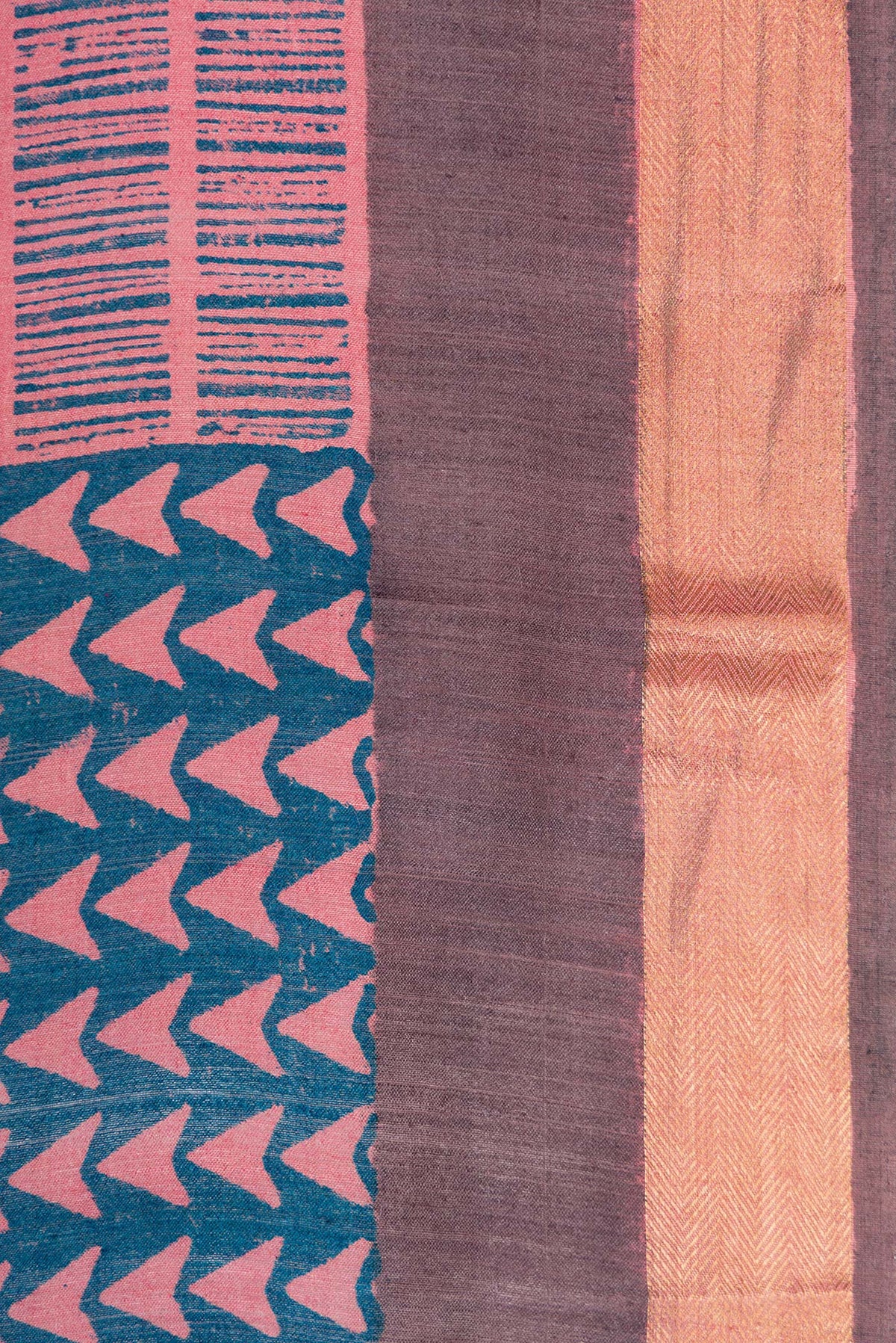 Border image of Peacock Blue Dual Tone Tussar Silk Saree with Printed design on the body and Zari Border. 