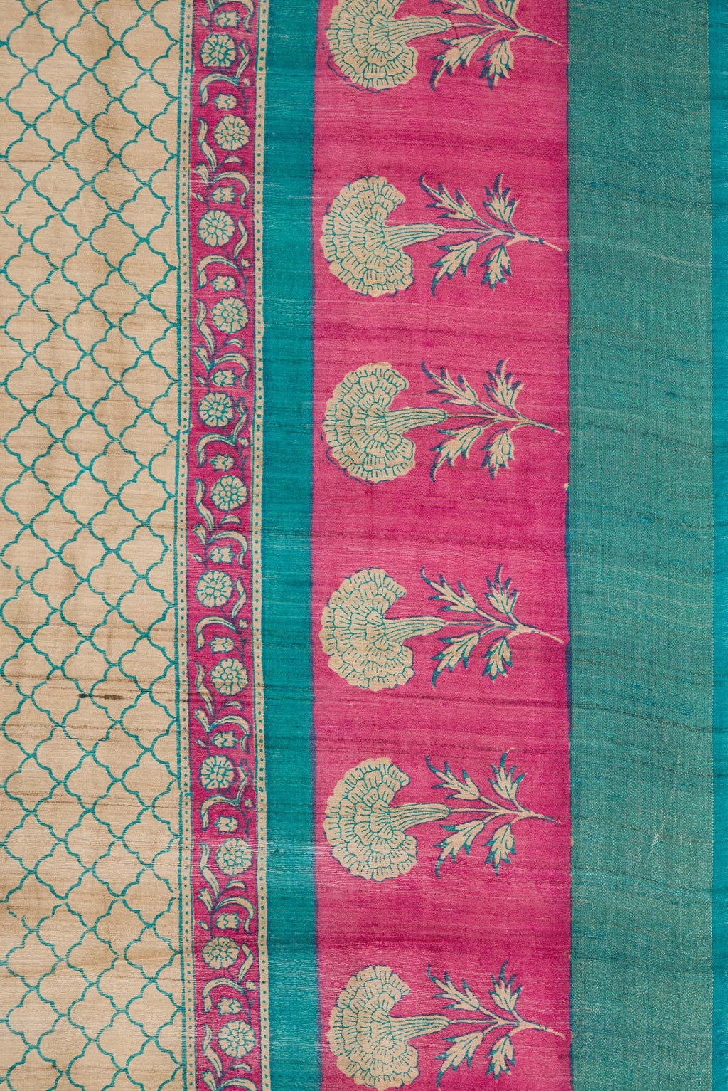 Border image of Beige Dual Tone Tussar Silk Saree with Printed design on the body and Fancy Border. 