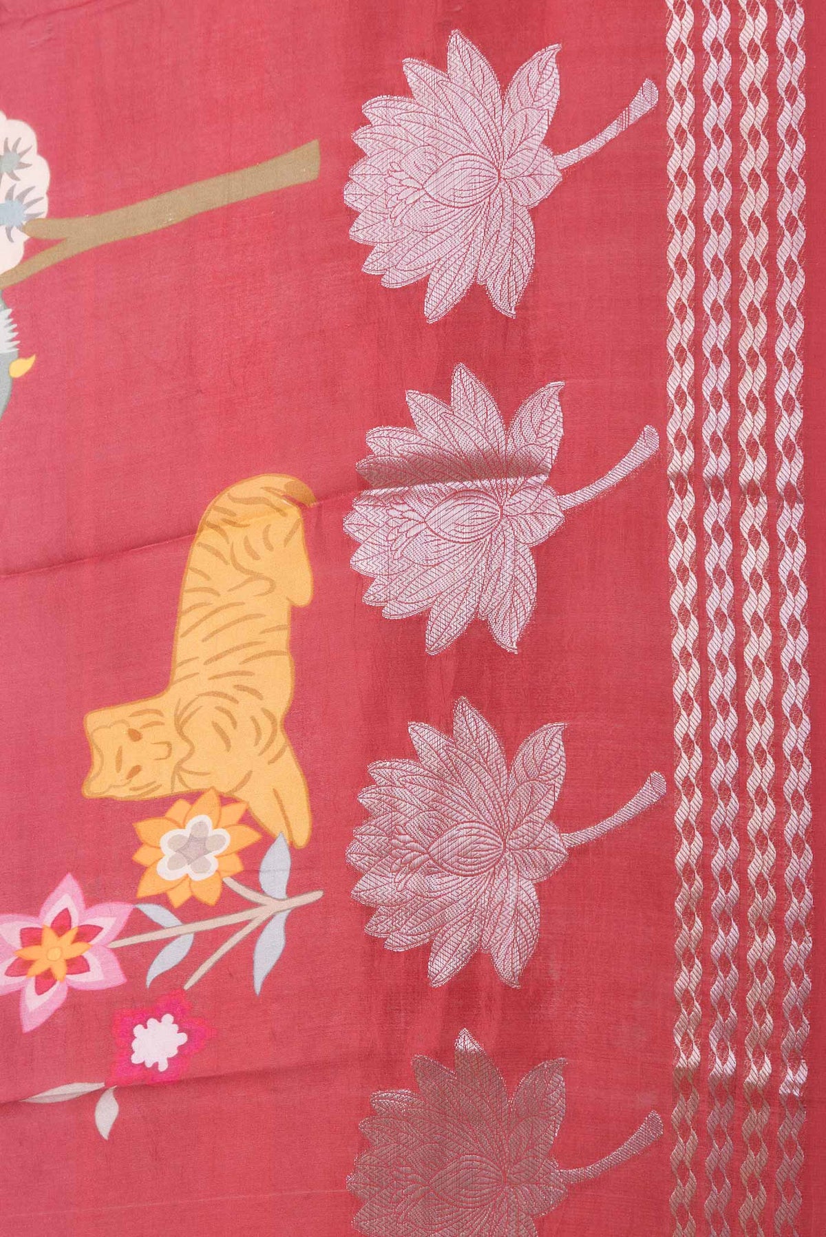 Border image of Pink Dual Tone Tussar Silk SareePrinted design on the body and Zari Border