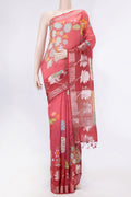Pink Dual Tone Tussar Silk SareePrinted design on the body and Zari Border displayed on a mannequin