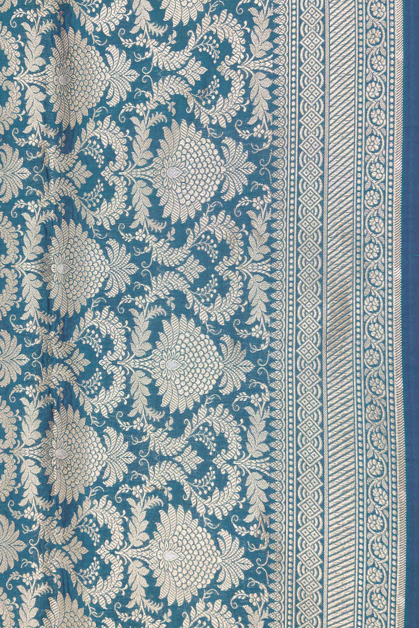 Border image of Peacock Blue Dual Tone Banarasi Silk Saree with Zari Brocade on the body and Zari Border. 