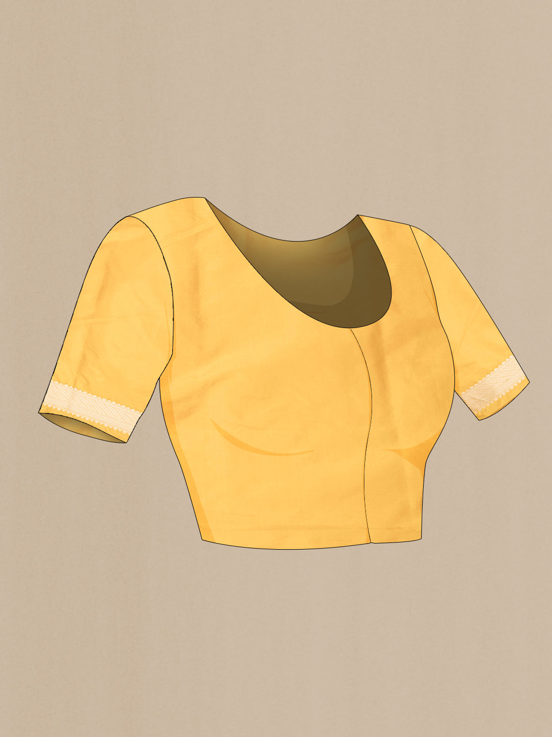 Close up image of the blouse of Yellow Dual Tone Banarasi Silk Saree with Zari Brocade on the body and Zari Border. 