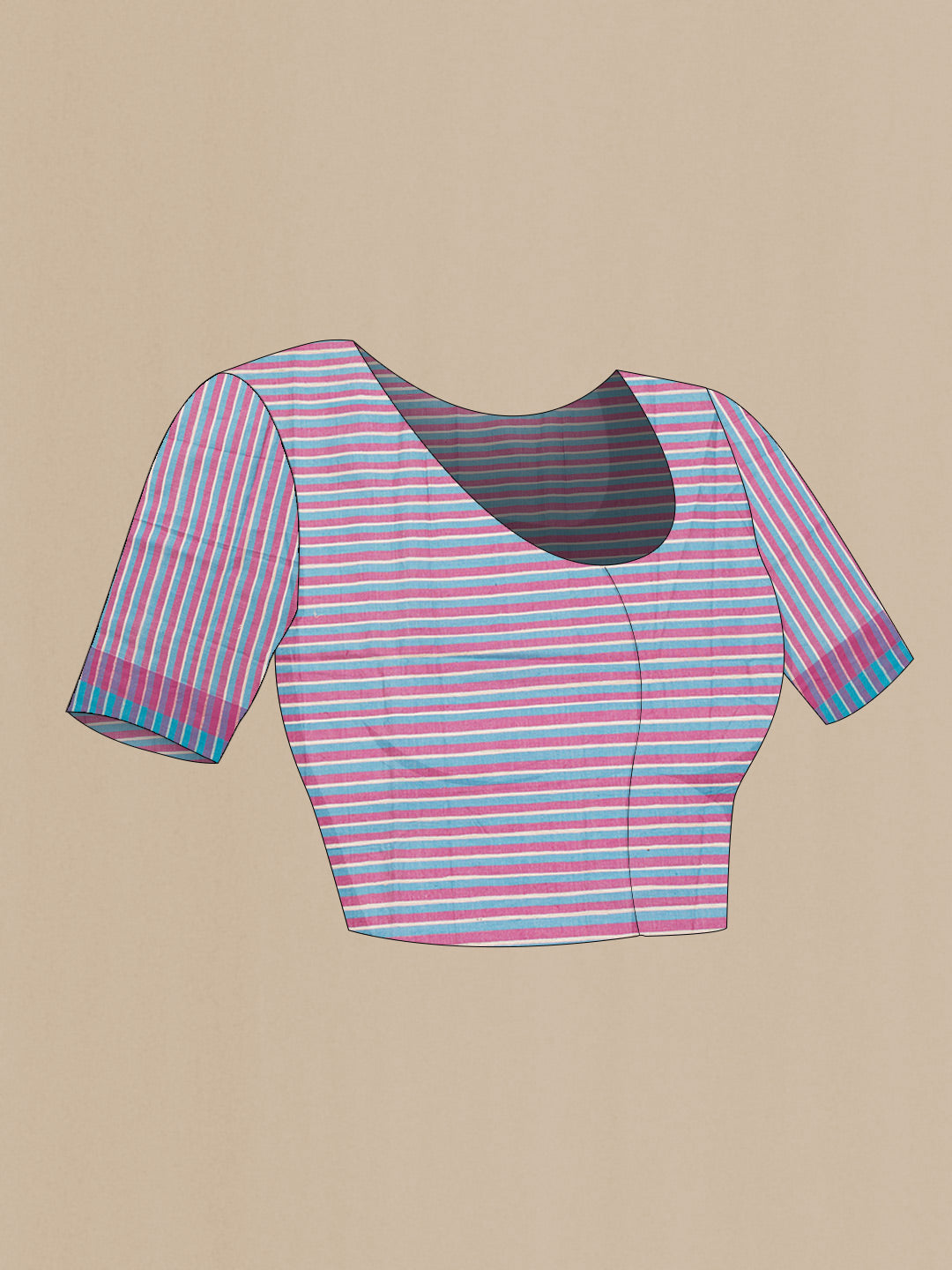 Close up image of the blouse of Beige Dual Tone Tussar Saree with Printed design on the body and Plain Border. 