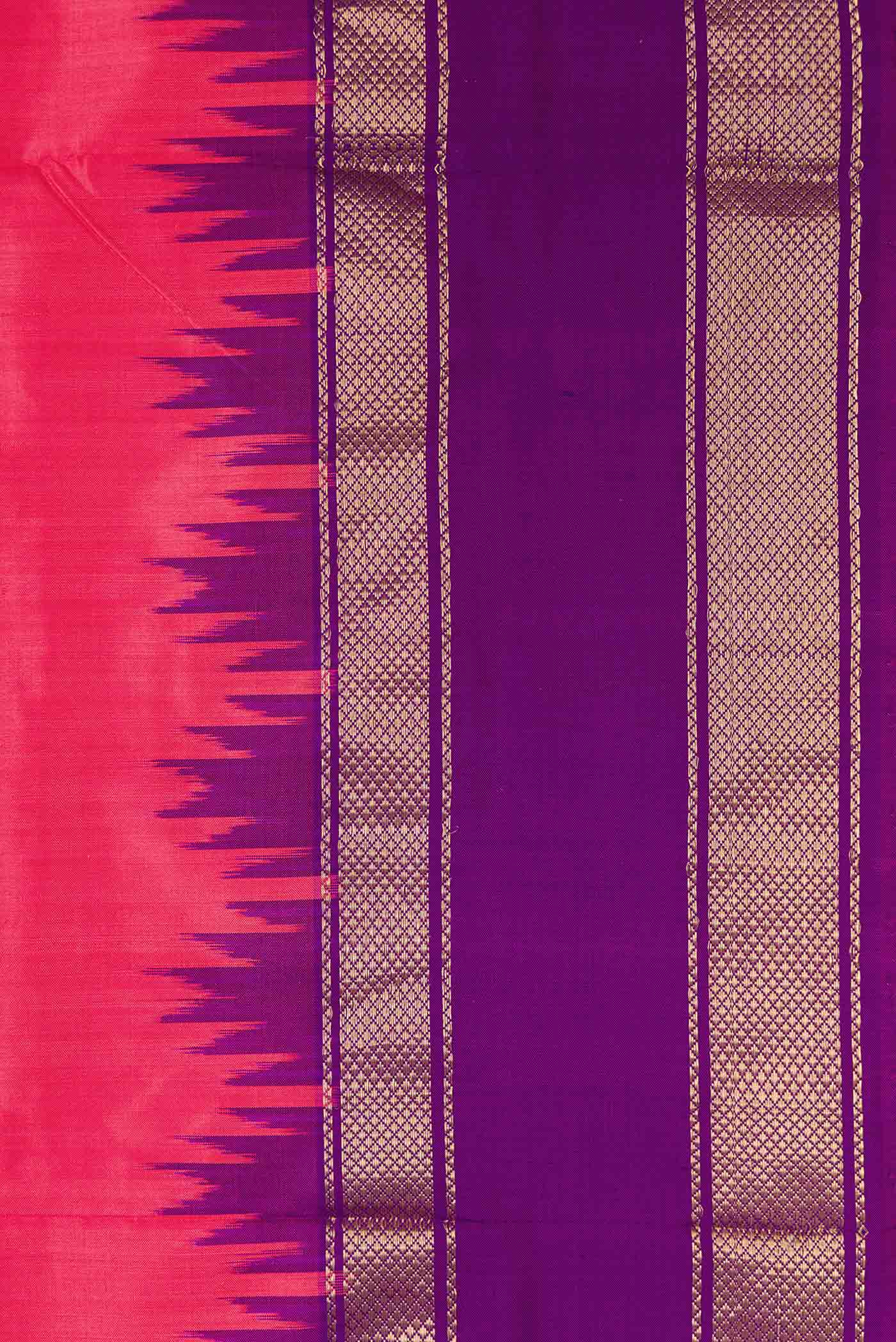 Border image of Pink Pochampally Silk Saree with Plain Body and Temple Border