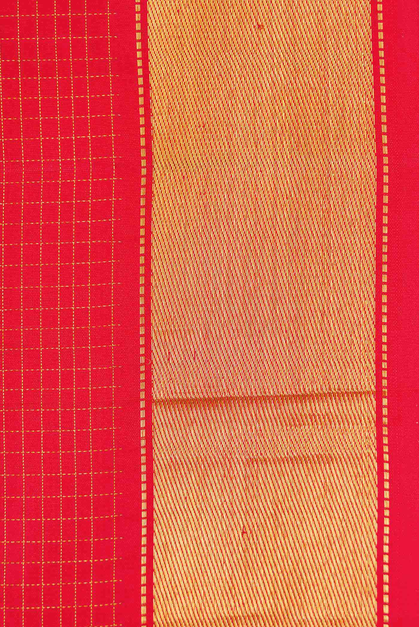 Border image of Pure Silk Pure Zari Red Dual Tone Kanchipuram Saree with Checked design on the body and Zari Border