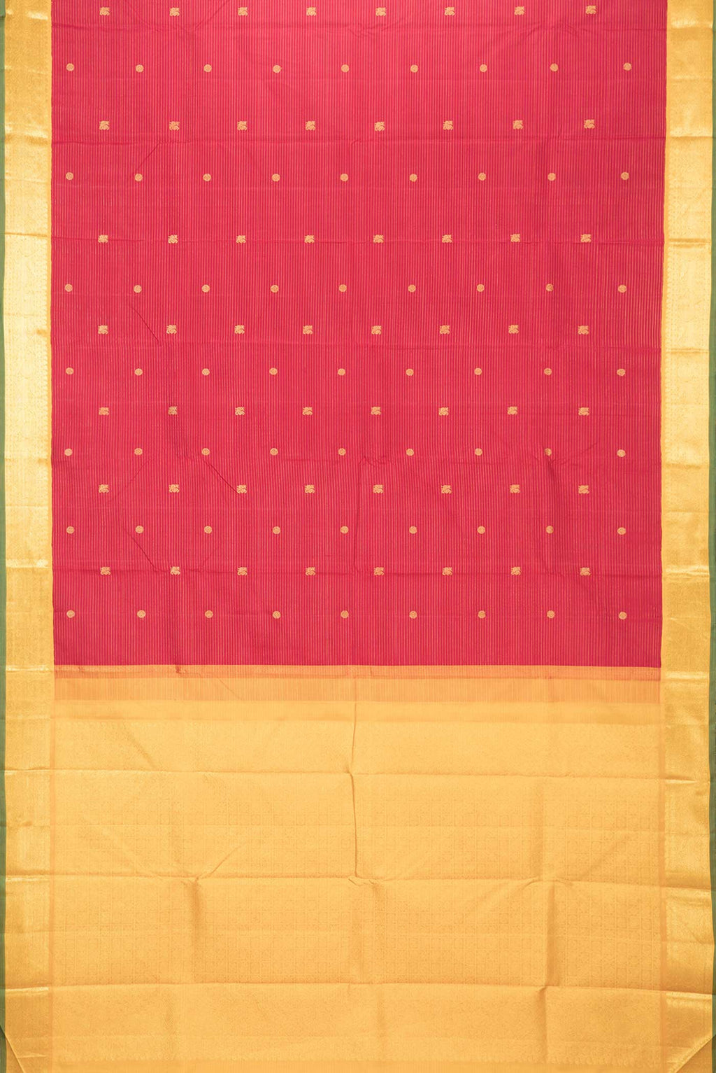Flat view of Maroon Dual Tone Kanchipuram Silk Saree with Stripes on the body and Zari Border